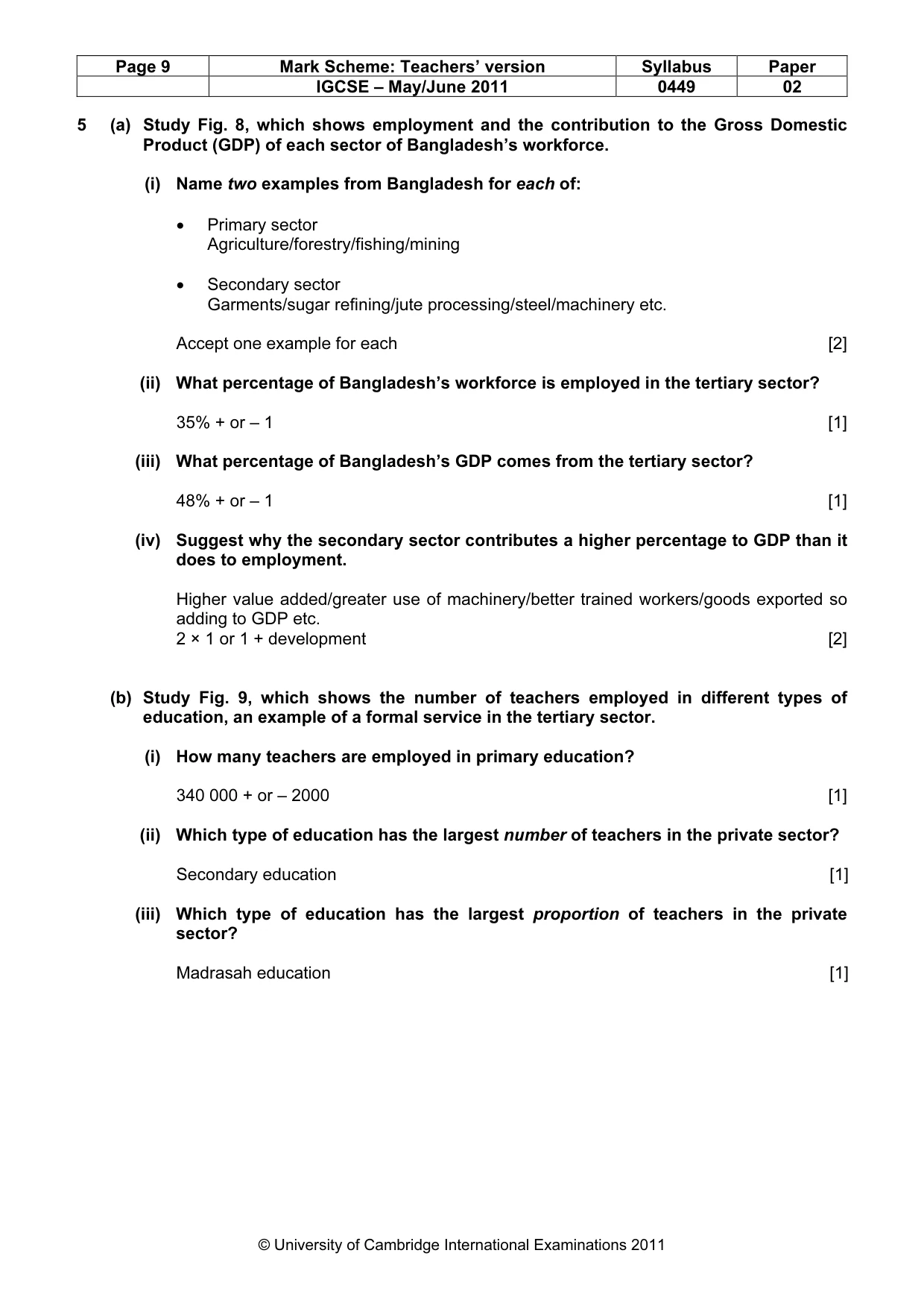 Mark scheme, page 9 of 11