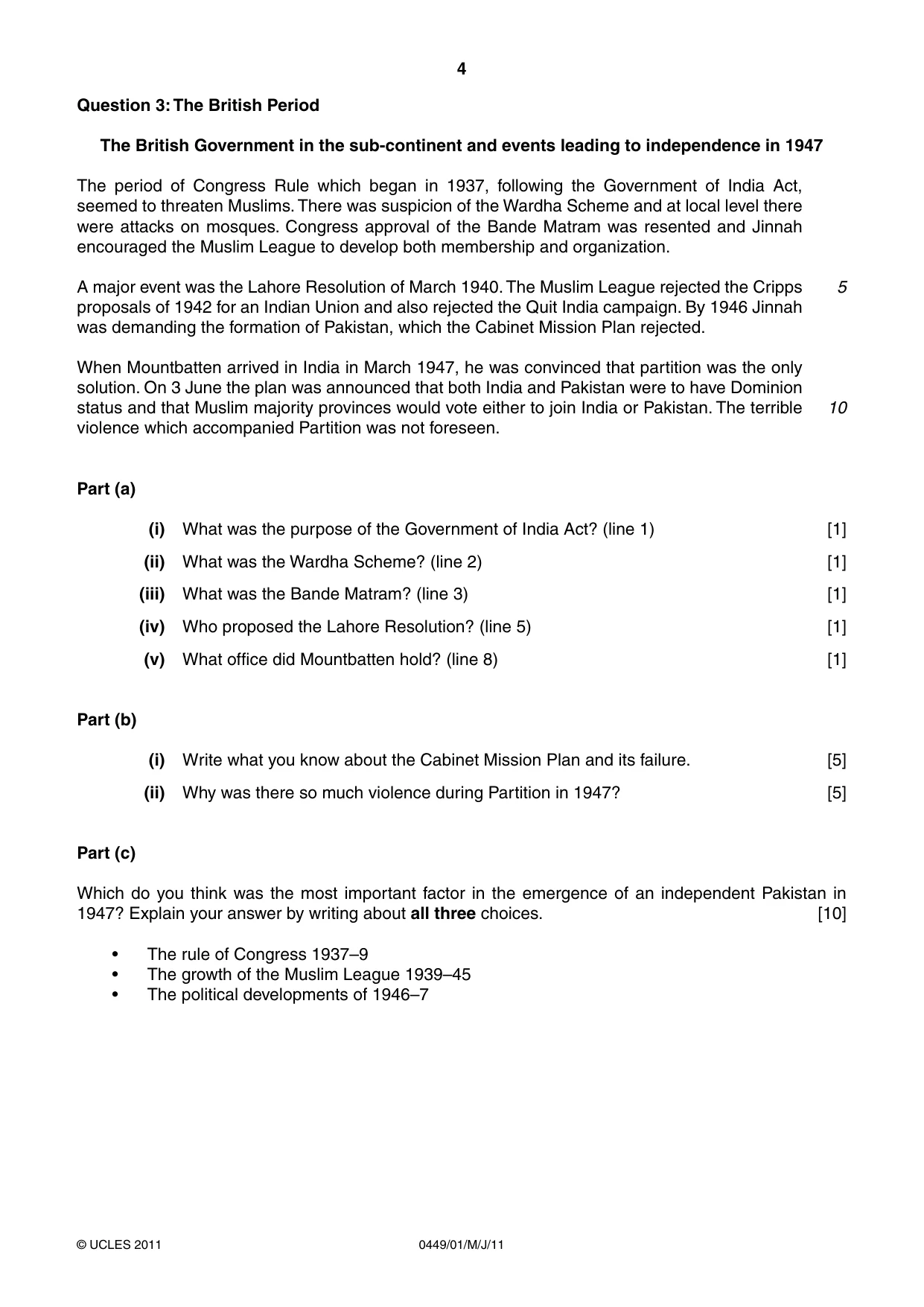 Cambridge IGCSE Bangladesh Studies 0449 2011 May/June Paper 1 · Variant 1 question paper, page 4 of 8