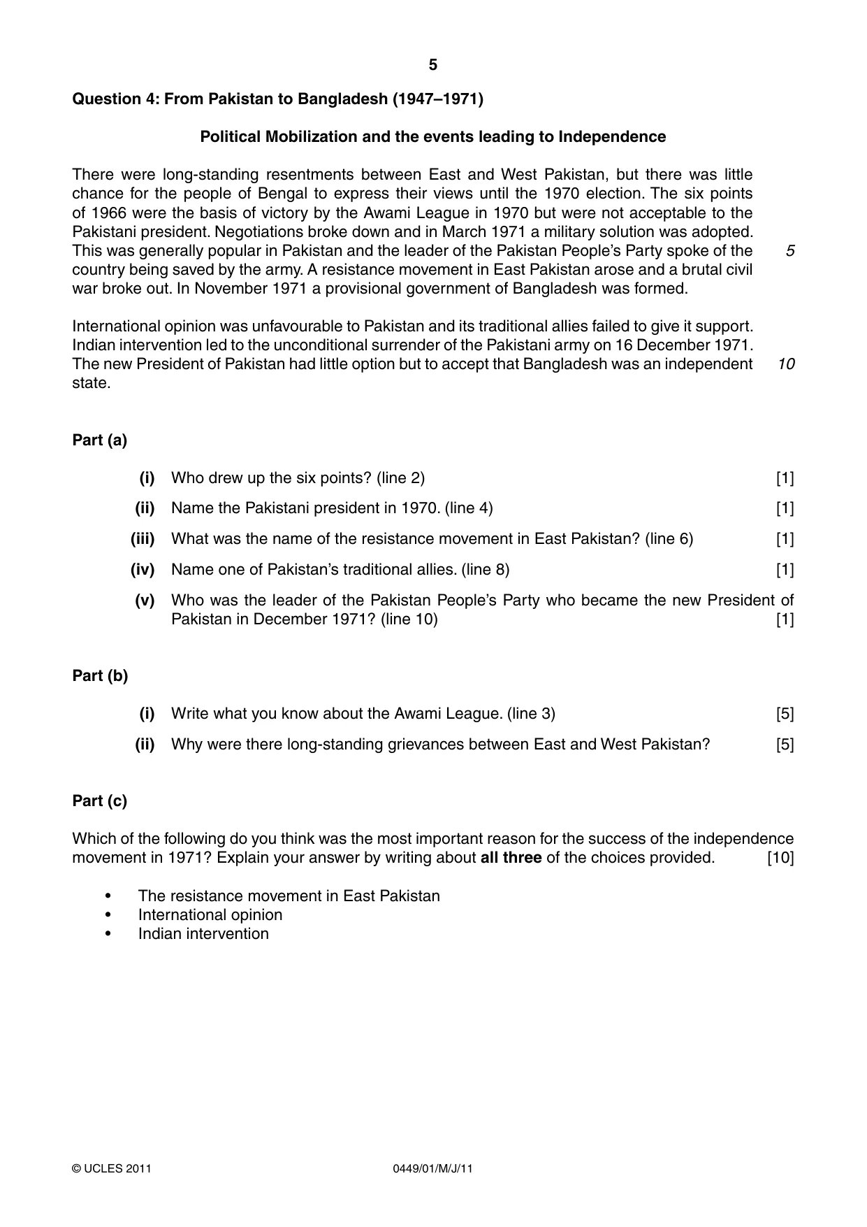 Cambridge IGCSE Bangladesh Studies 0449 2011 May/June Paper 1 · Variant 1 question paper, page 5 of 8
