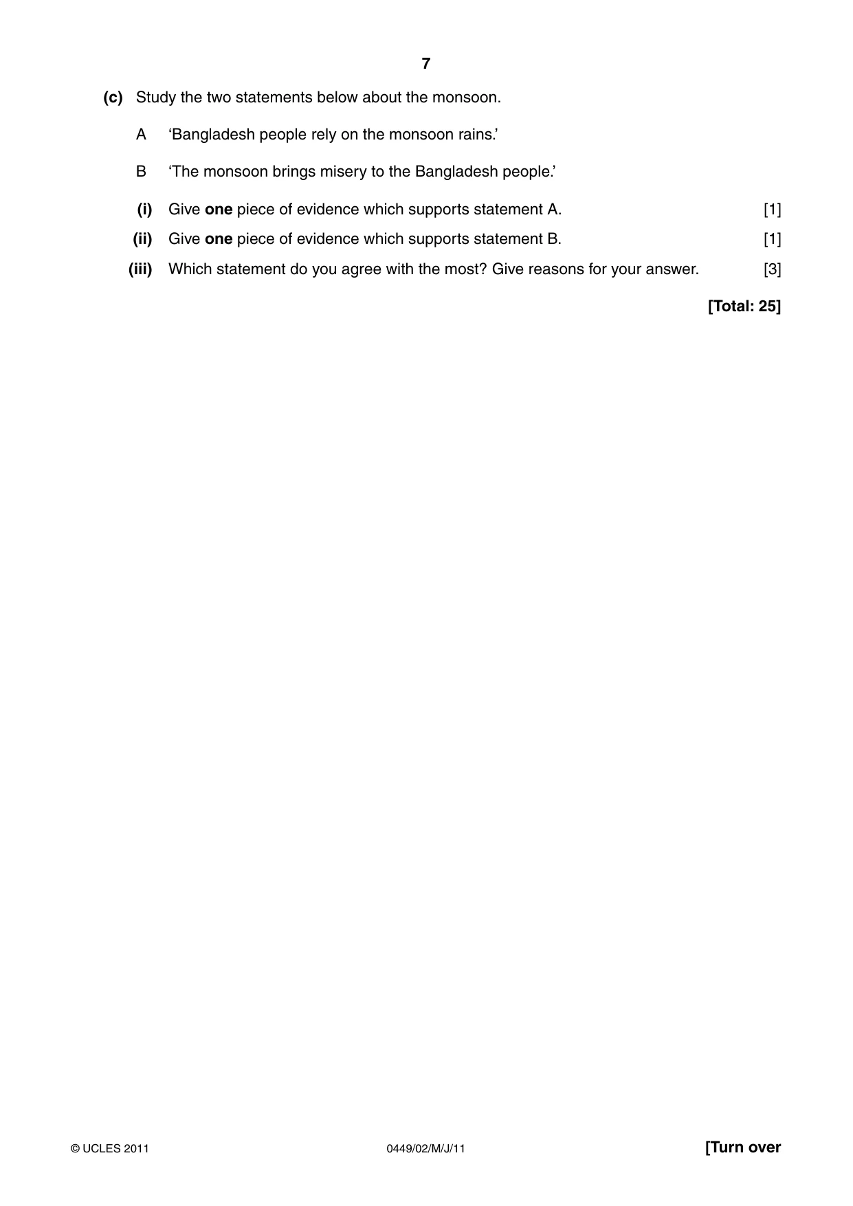Cambridge IGCSE Bangladesh Studies 0449 2011 May/June Paper 2 · Variant 1 question paper, page 7 of 12