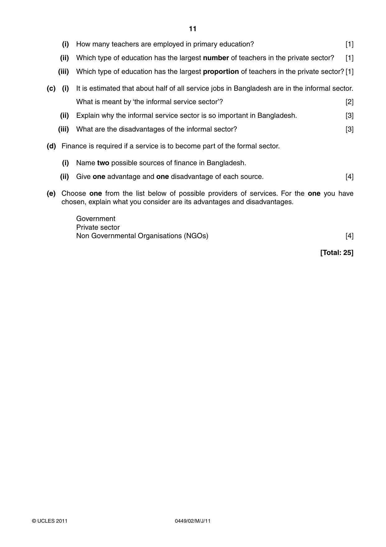 Cambridge IGCSE Bangladesh Studies 0449 2011 May/June Paper 2 · Variant 1 question paper, page 11 of 12
