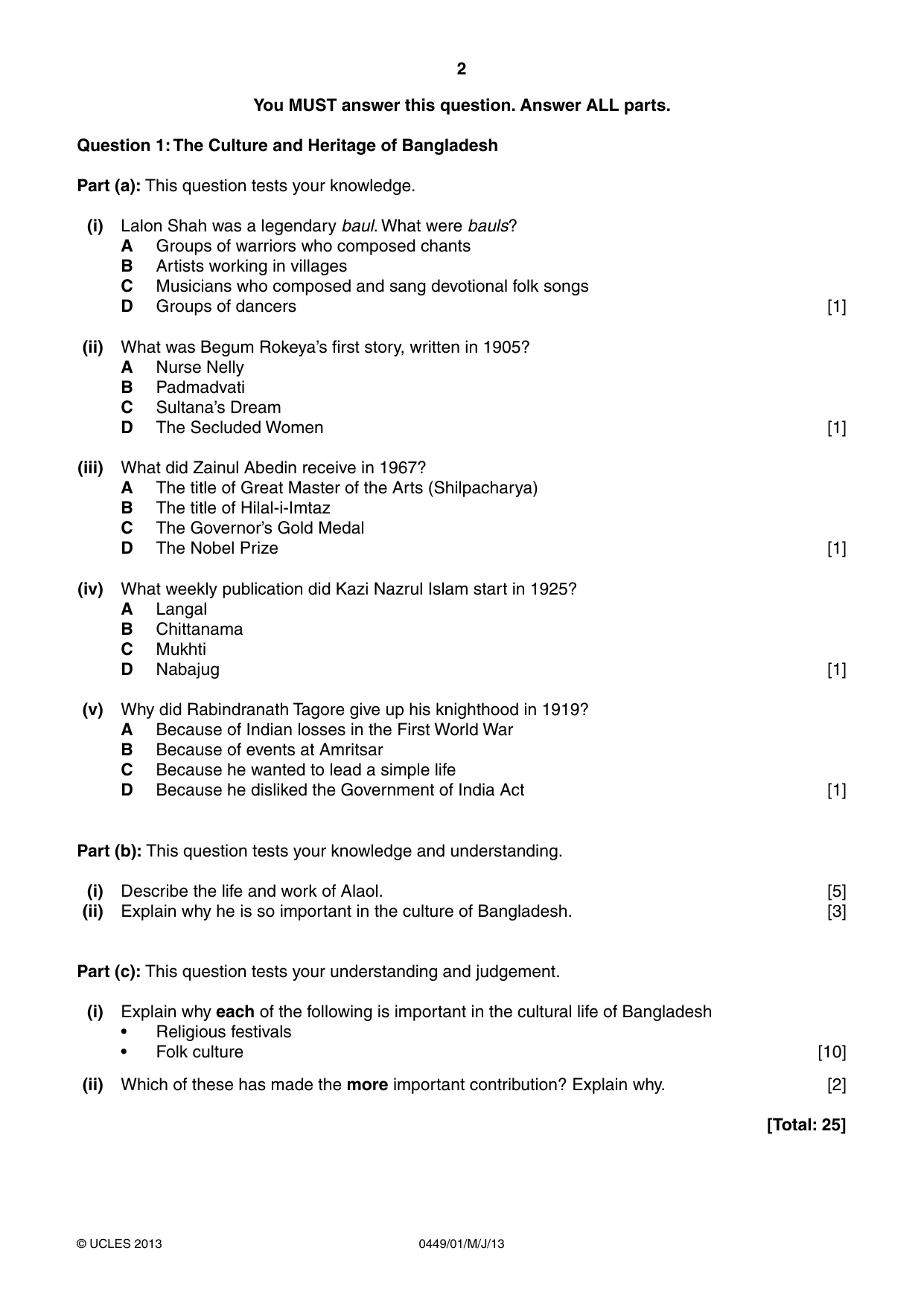 Cambridge IGCSE Bangladesh Studies 0449 2013 May/June Paper 1 · Variant 1 question paper, page 2 of 8