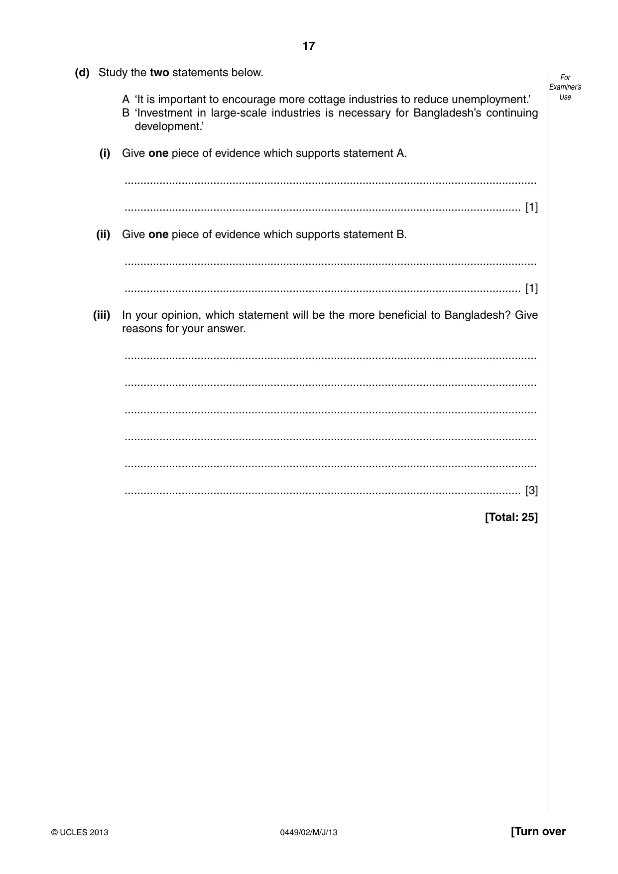 Cambridge IGCSE Bangladesh Studies 0449 2013 May/June Paper 2 · Variant 1 question paper, page 17 of 24