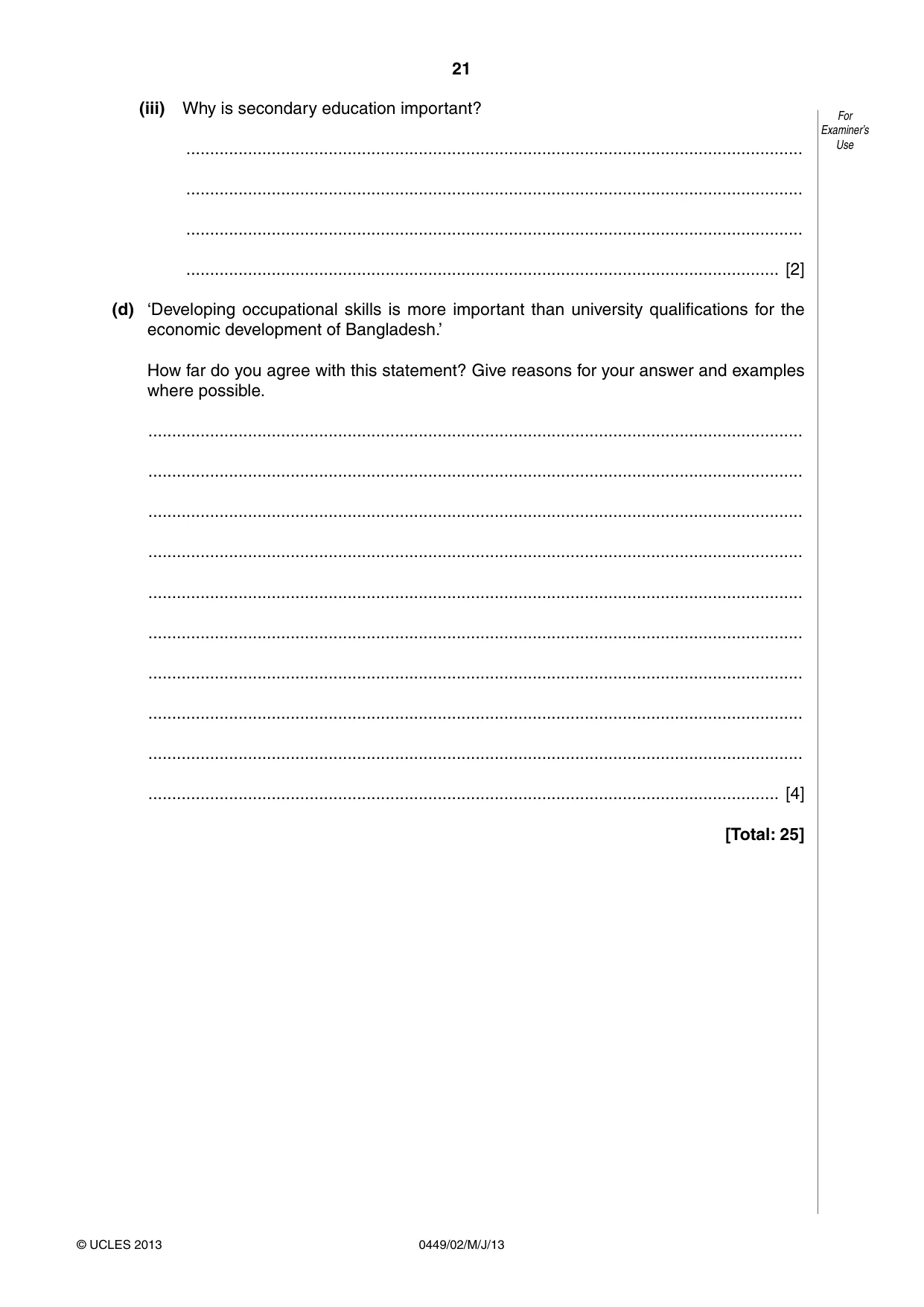 Cambridge IGCSE Bangladesh Studies 0449 2013 May/June Paper 2 · Variant 1 question paper, page 21 of 24
