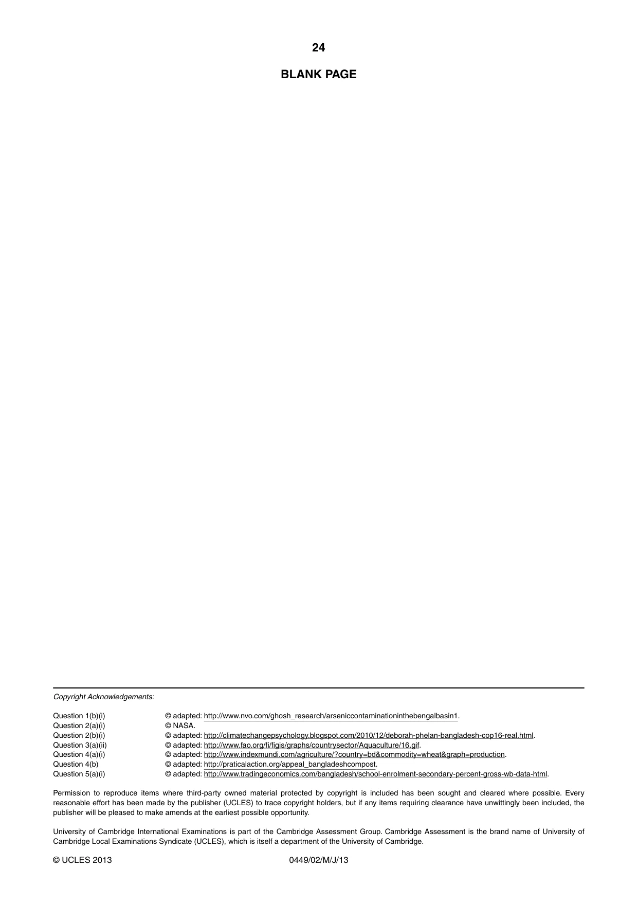 Cambridge IGCSE Bangladesh Studies 0449 2013 May/June Paper 2 · Variant 1 question paper, page 24 of 24