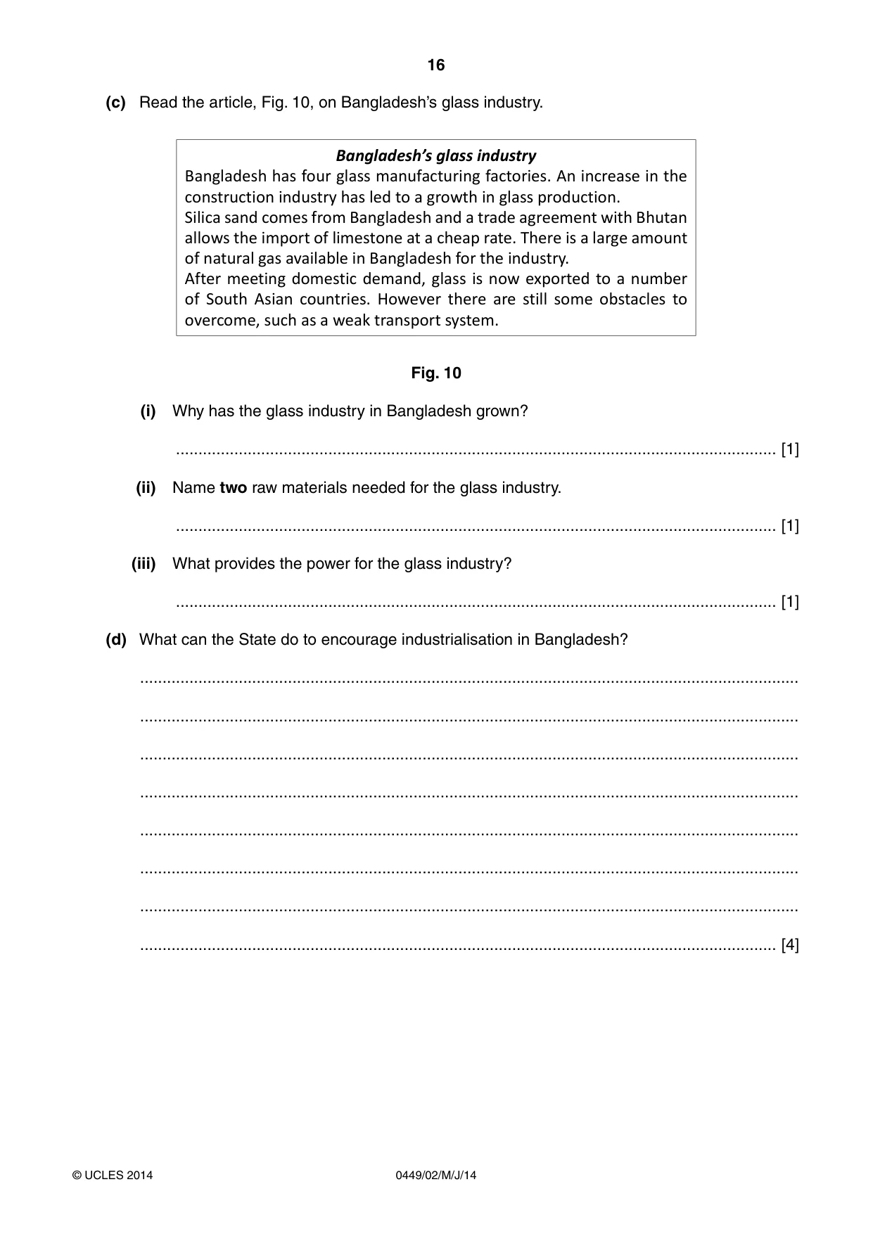 Cambridge IGCSE Bangladesh Studies 0449 2014 May/June Paper 2 · Variant 1 question paper, page 16 of 24