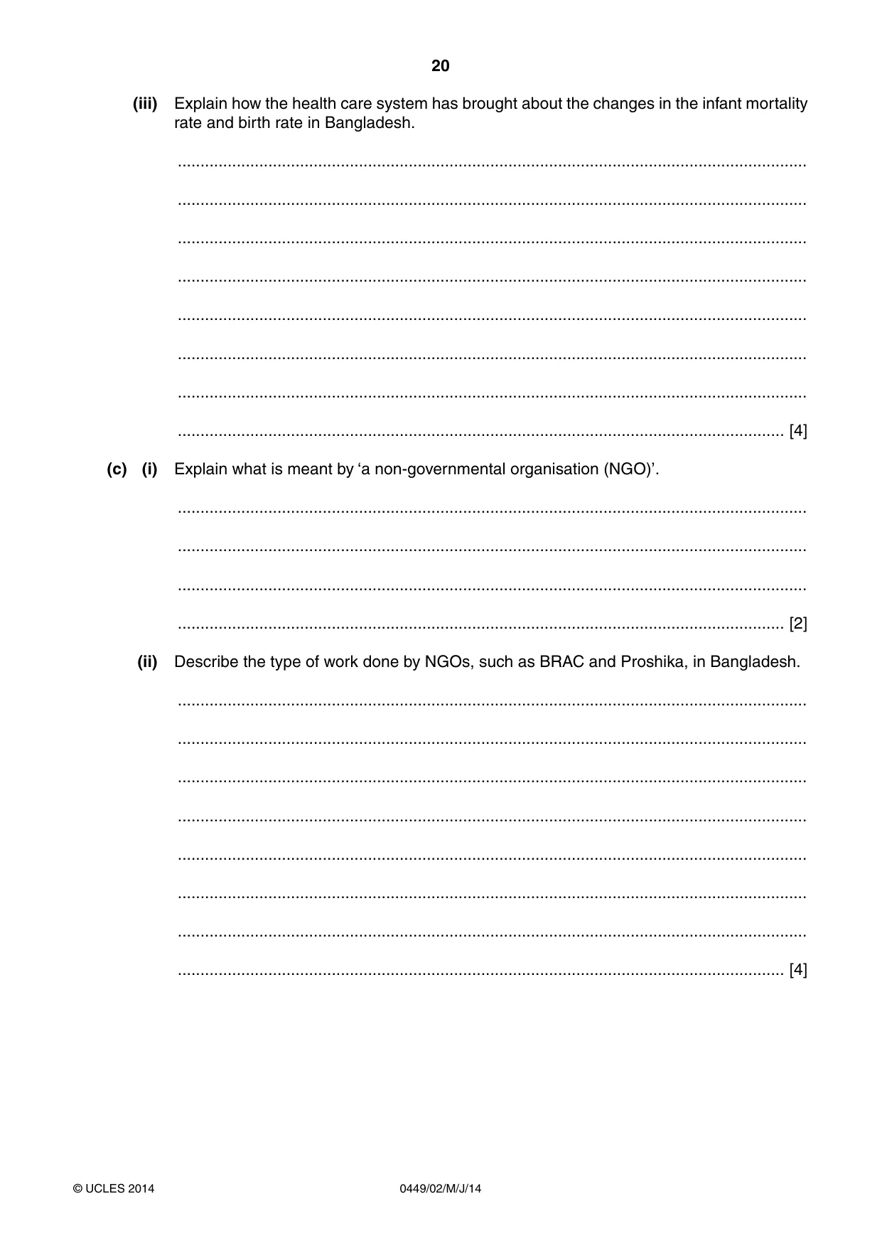 Cambridge IGCSE Bangladesh Studies 0449 2014 May/June Paper 2 · Variant 1 question paper, page 20 of 24