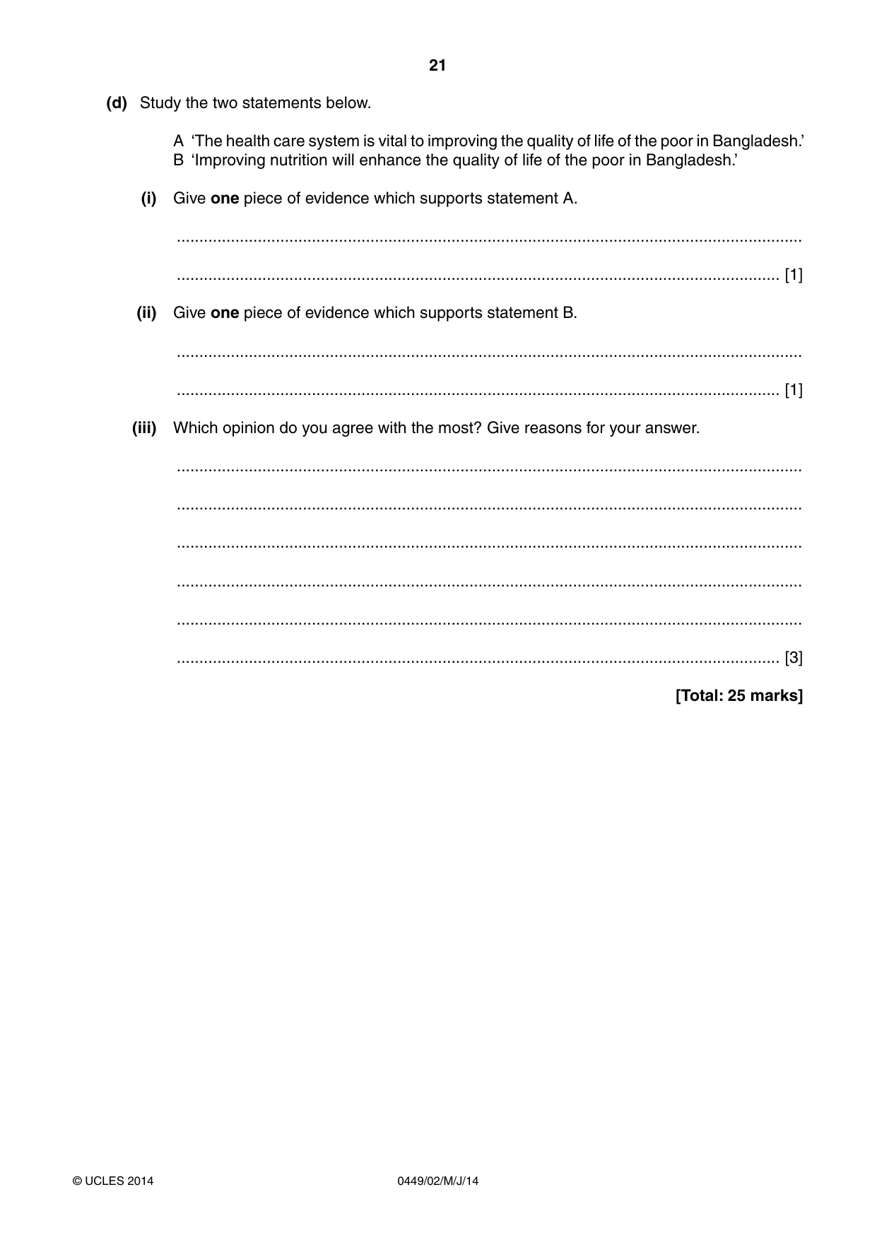 Cambridge IGCSE Bangladesh Studies 0449 2014 May/June Paper 2 · Variant 1 question paper, page 21 of 24