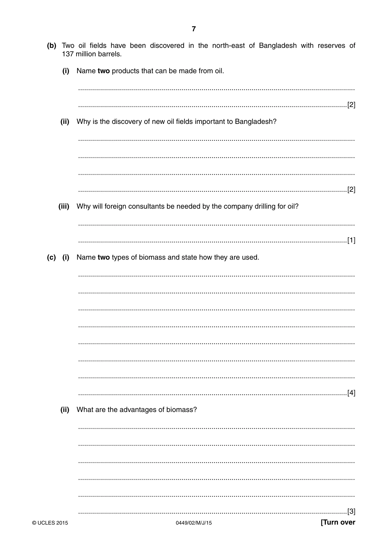 Cambridge IGCSE Bangladesh Studies 0449 2015 May/June Paper 2 · Variant 1 question paper, page 7 of 24