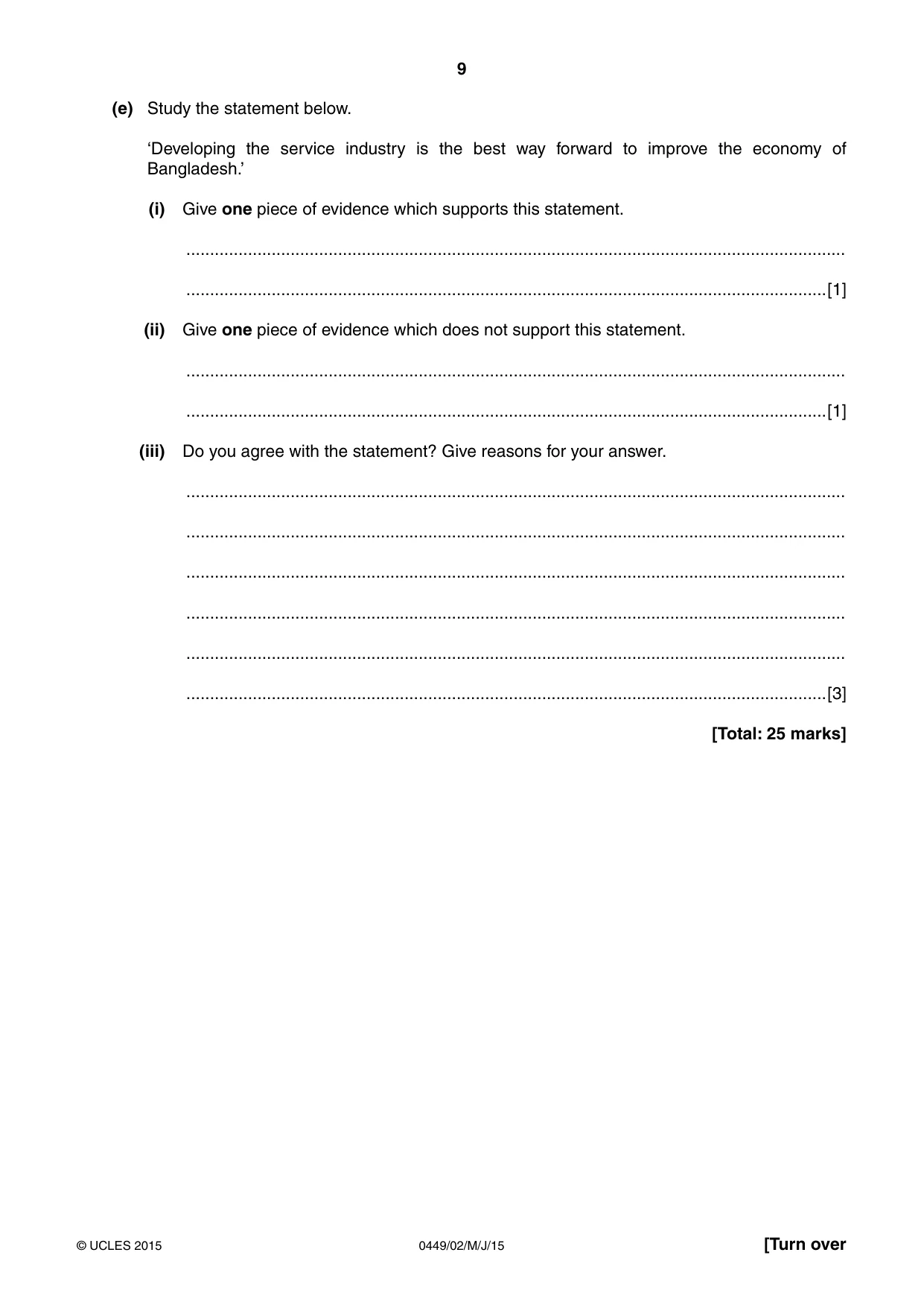 Cambridge IGCSE Bangladesh Studies 0449 2015 May/June Paper 2 · Variant 1 question paper, page 9 of 24