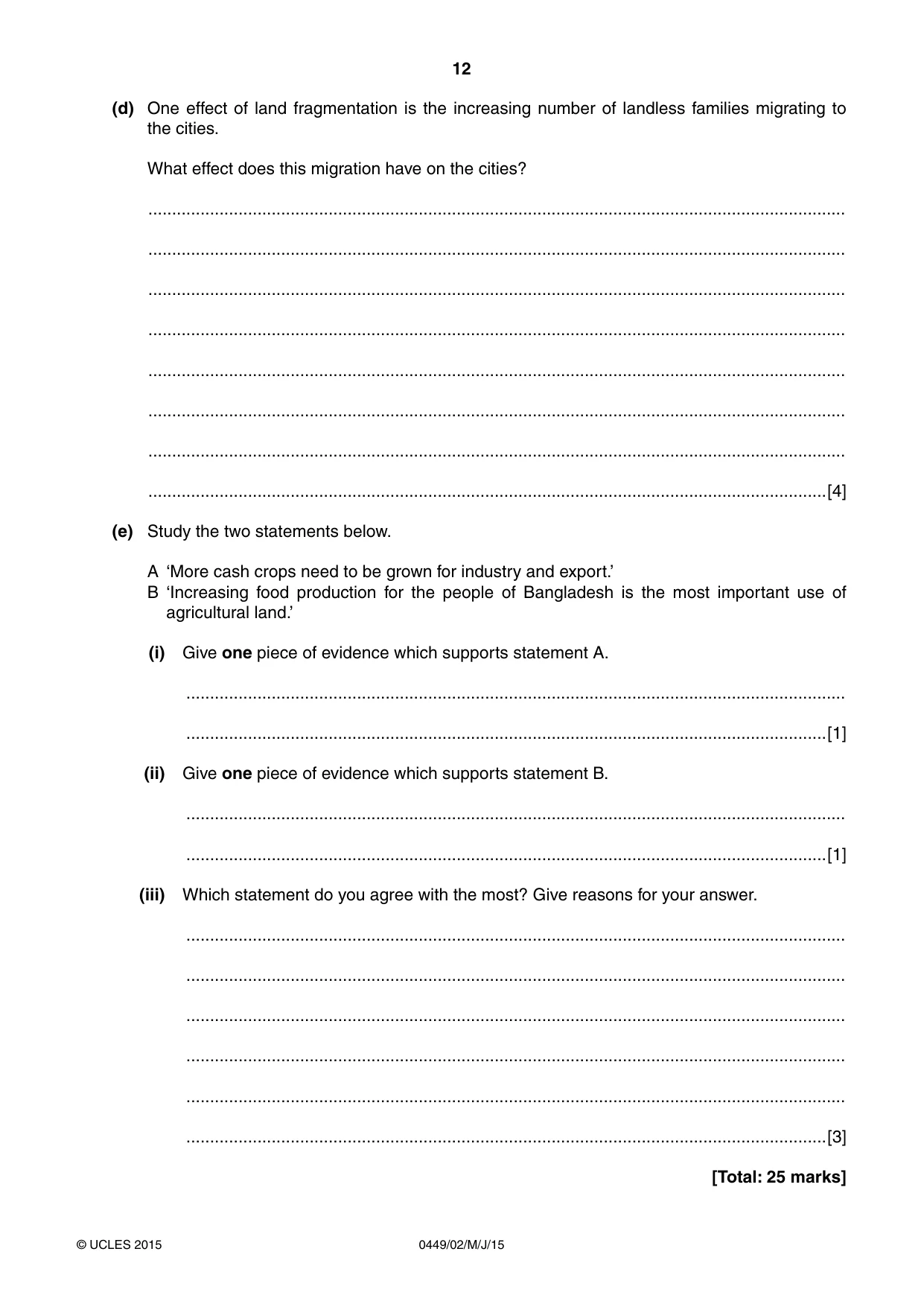 Cambridge IGCSE Bangladesh Studies 0449 2015 May/June Paper 2 · Variant 1 question paper, page 12 of 24