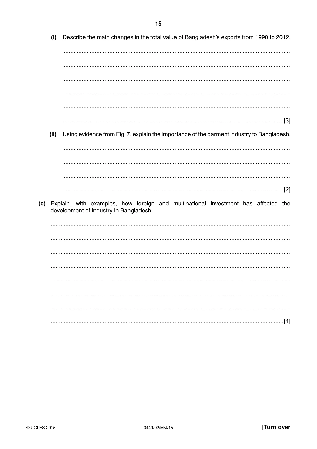 Cambridge IGCSE Bangladesh Studies 0449 2015 May/June Paper 2 · Variant 1 question paper, page 15 of 24