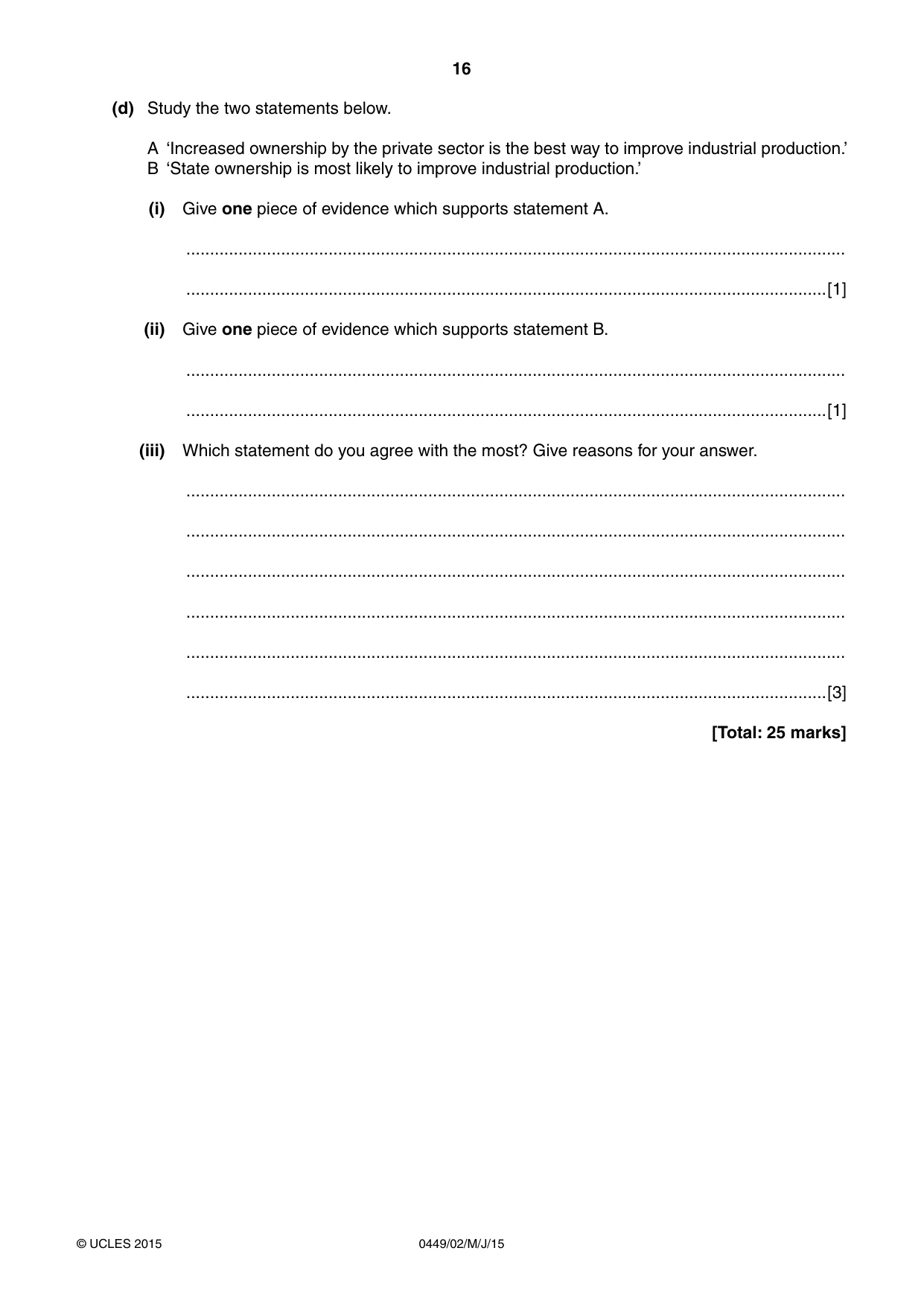 Cambridge IGCSE Bangladesh Studies 0449 2015 May/June Paper 2 · Variant 1 question paper, page 16 of 24