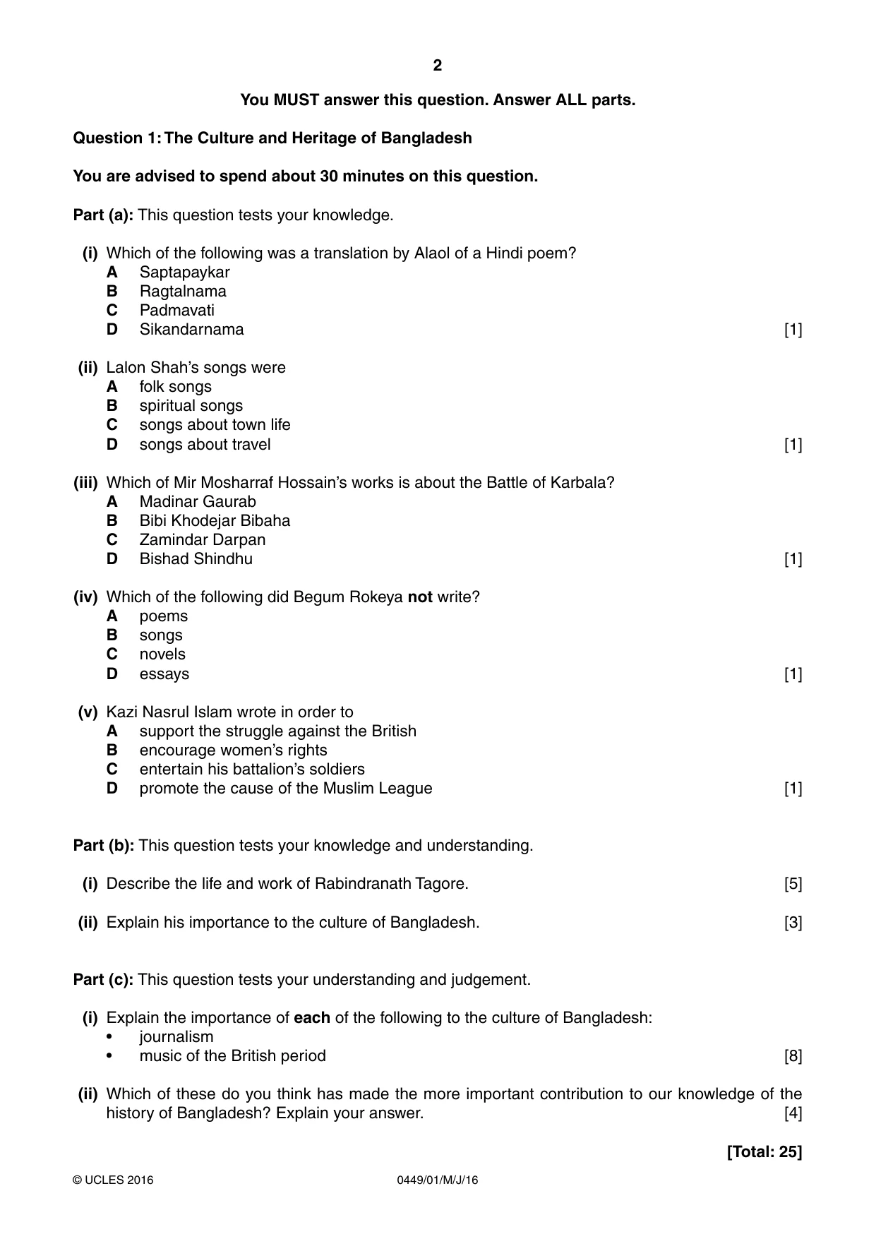 Cambridge IGCSE Bangladesh Studies 0449 2016 May/June Paper 1 · Variant 0 question paper, page 2 of 8