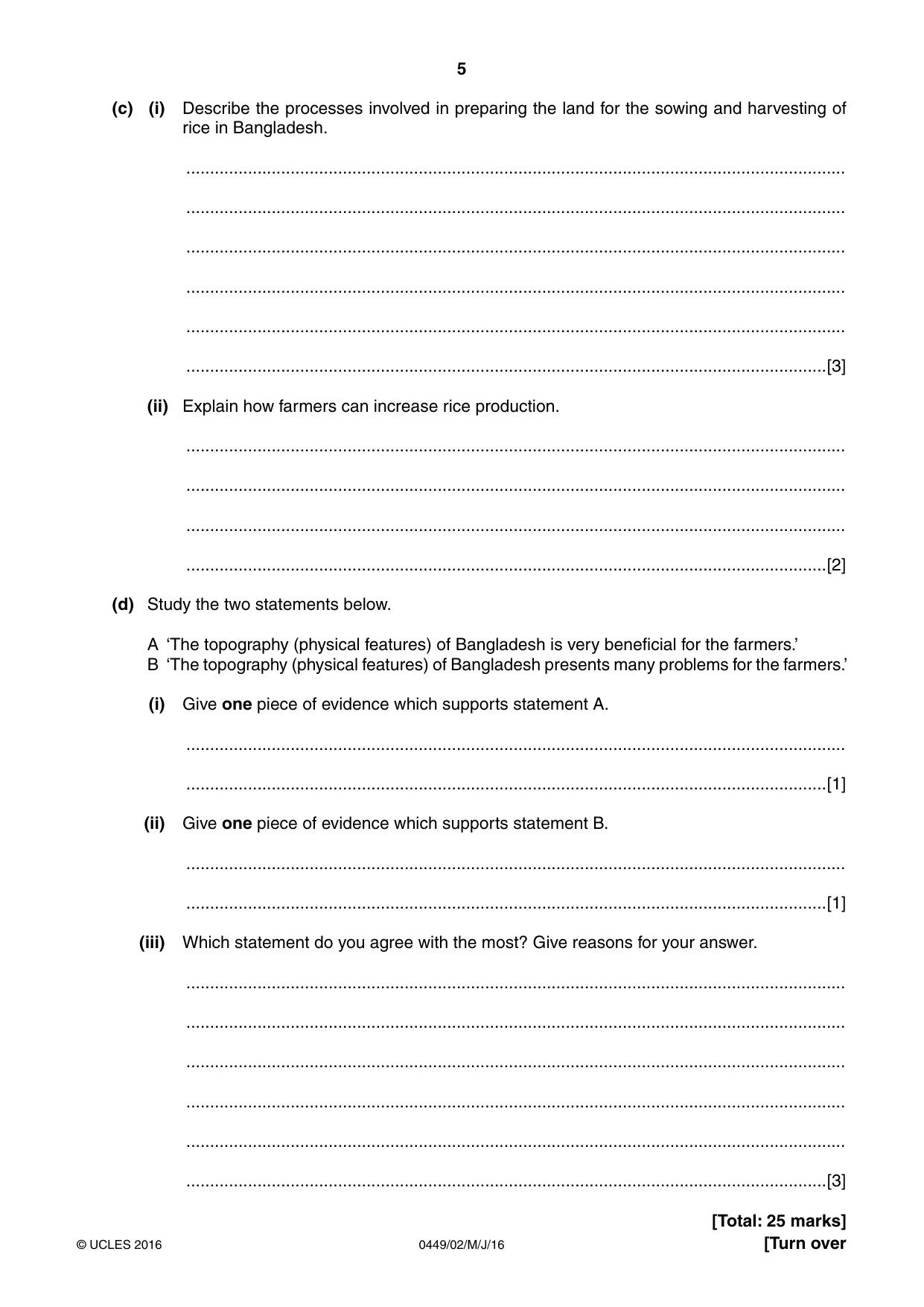 Cambridge IGCSE Bangladesh Studies 0449 2016 May/June Paper 2 · Variant 0 question paper, page 5 of 24