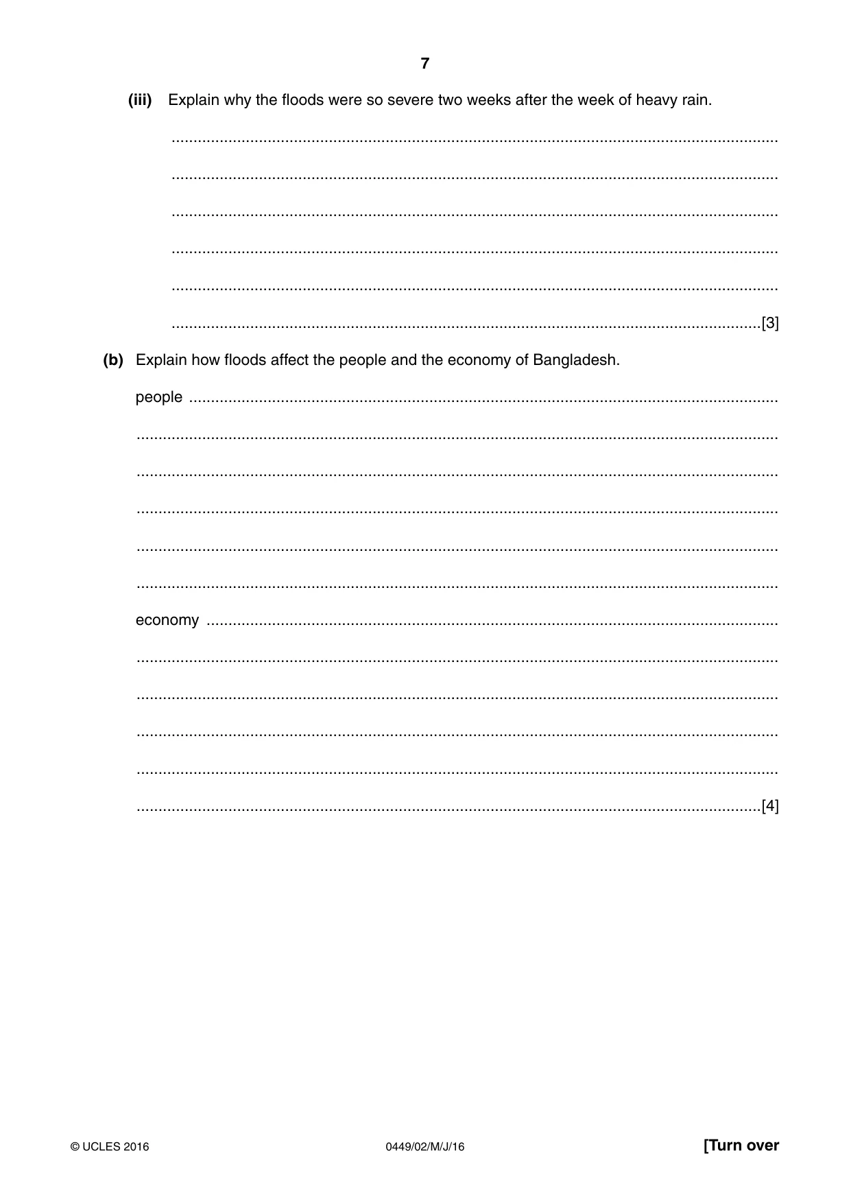 Cambridge IGCSE Bangladesh Studies 0449 2016 May/June Paper 2 · Variant 0 question paper, page 7 of 24