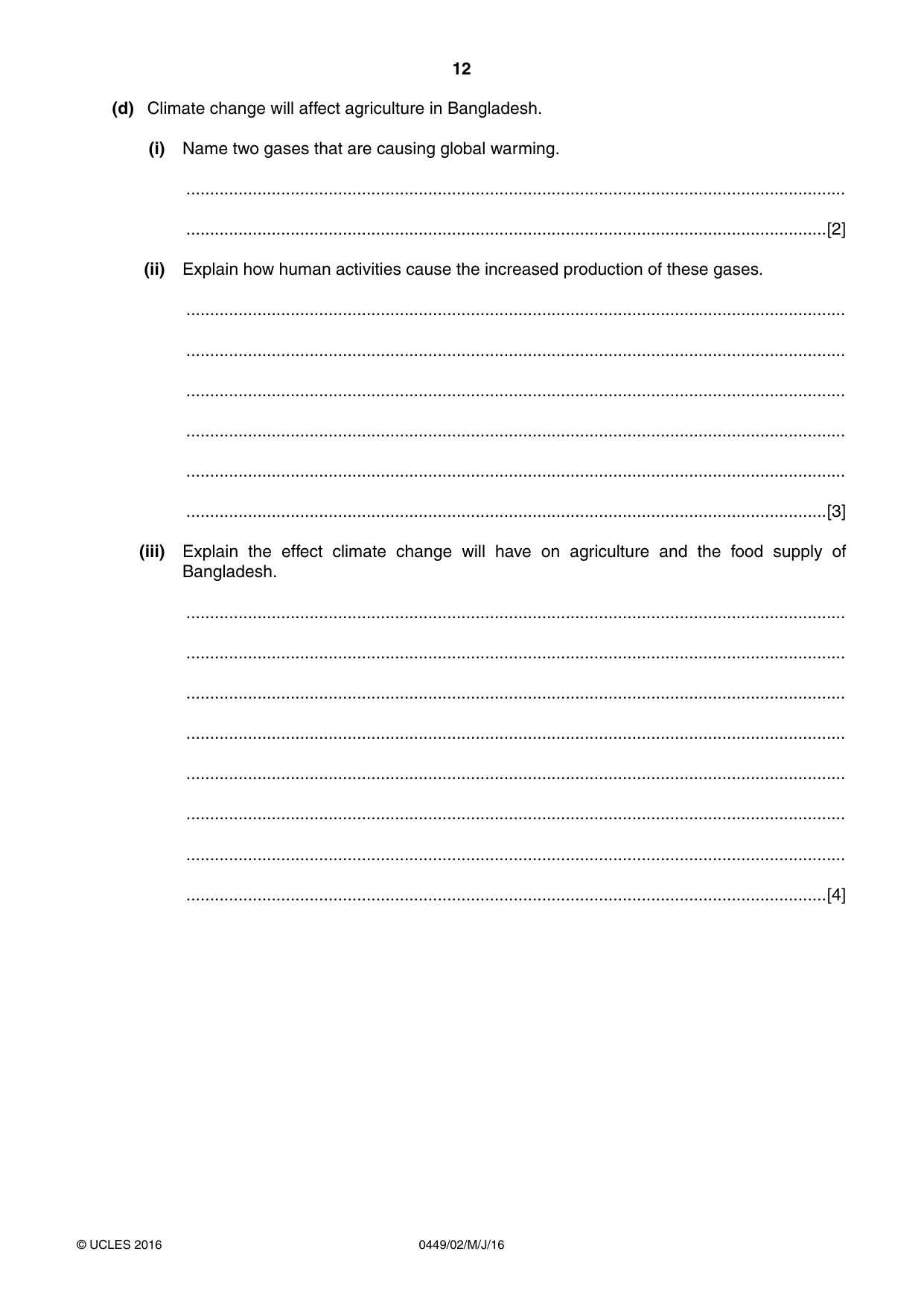Cambridge IGCSE Bangladesh Studies 0449 2016 May/June Paper 2 · Variant 0 question paper, page 12 of 24