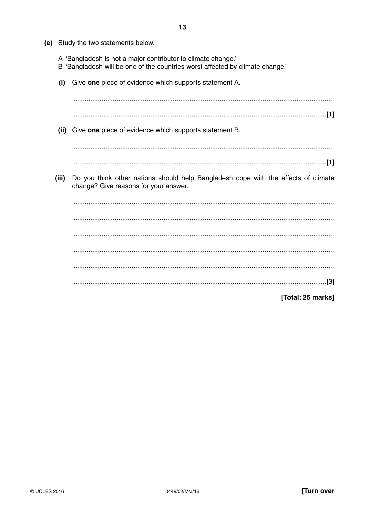 Cambridge IGCSE Bangladesh Studies 0449 2016 May/June Paper 2 · Variant 0 question paper, page 13 of 24