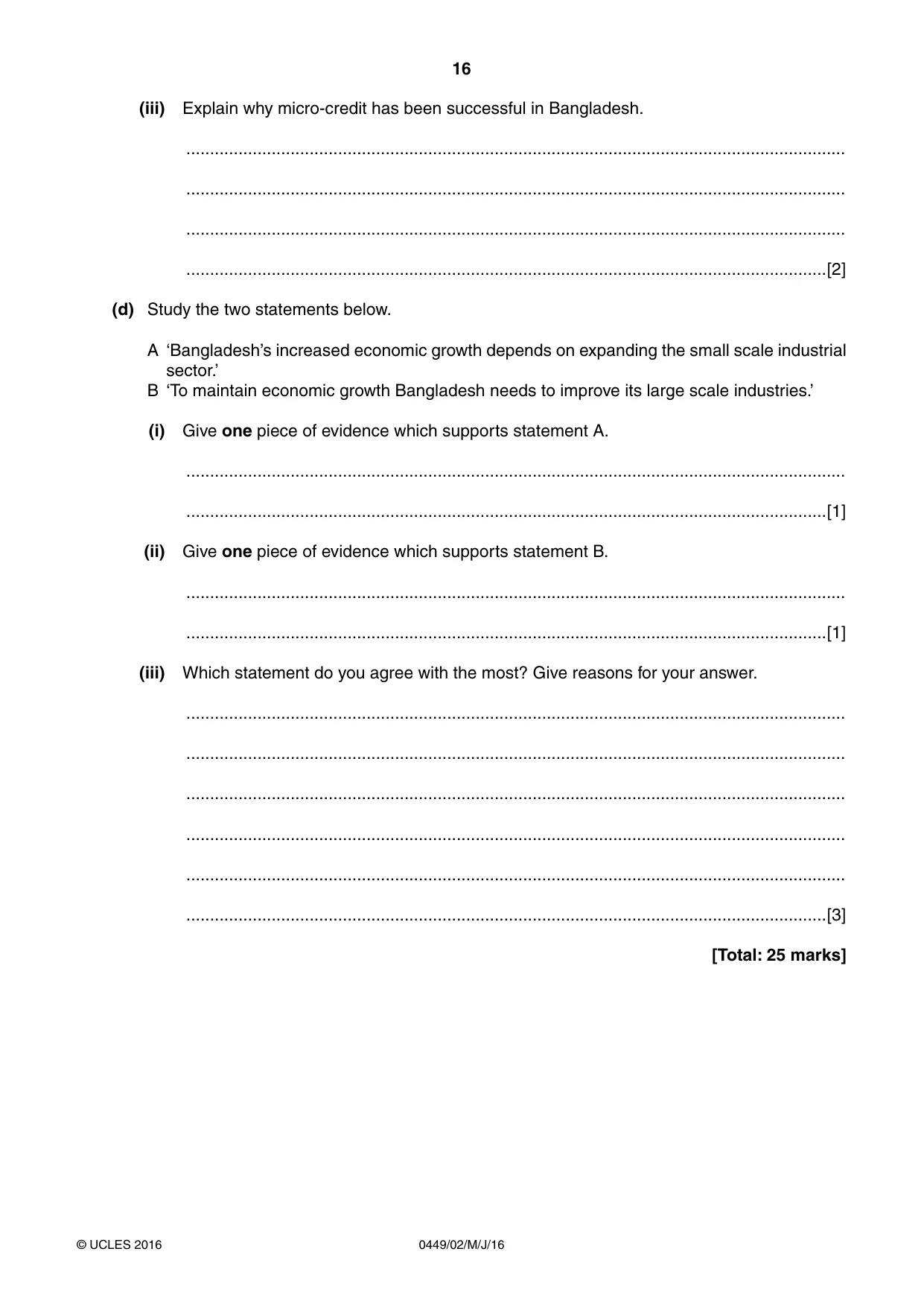 Cambridge IGCSE Bangladesh Studies 0449 2016 May/June Paper 2 · Variant 0 question paper, page 16 of 24