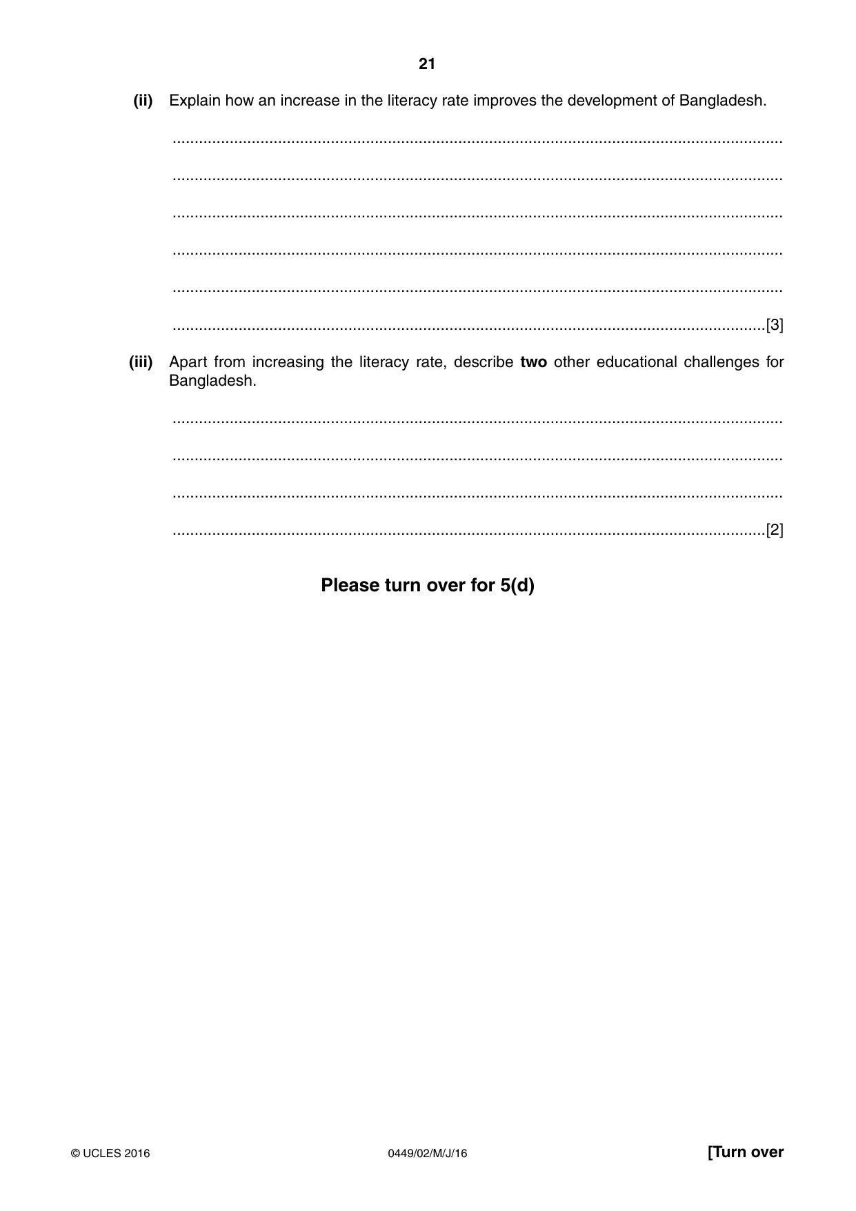 Cambridge IGCSE Bangladesh Studies 0449 2016 May/June Paper 2 · Variant 0 question paper, page 21 of 24