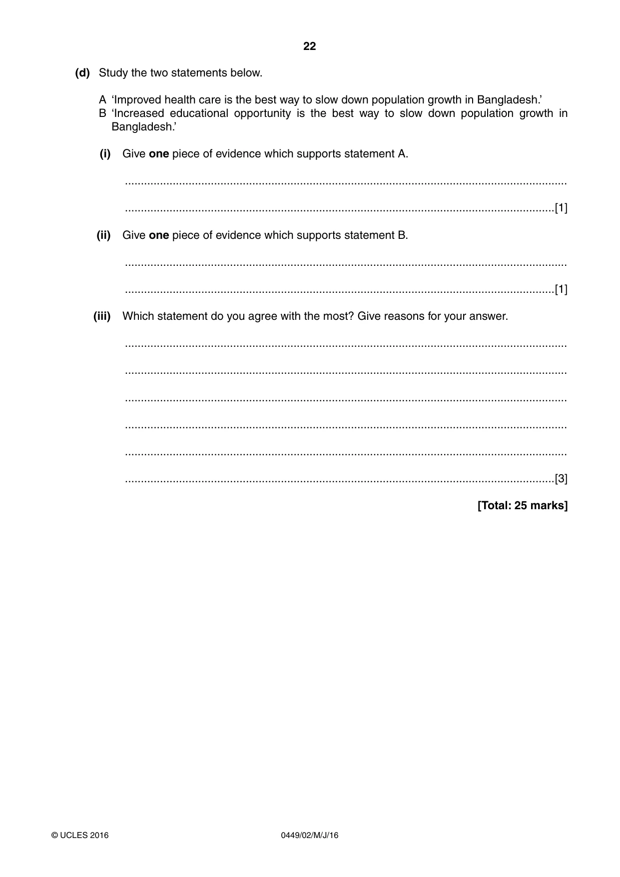 Cambridge IGCSE Bangladesh Studies 0449 2016 May/June Paper 2 · Variant 0 question paper, page 22 of 24