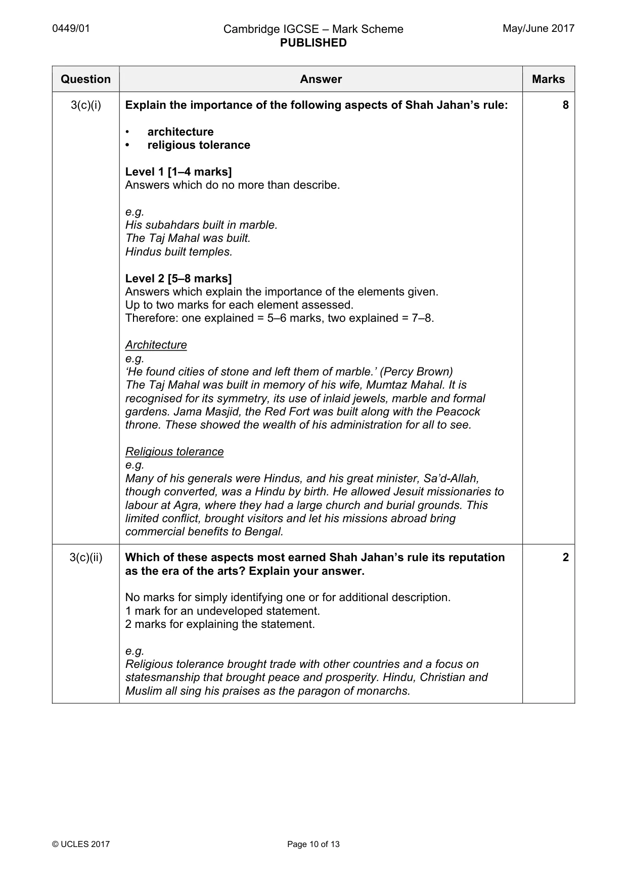 Mark scheme, page 10 of 13