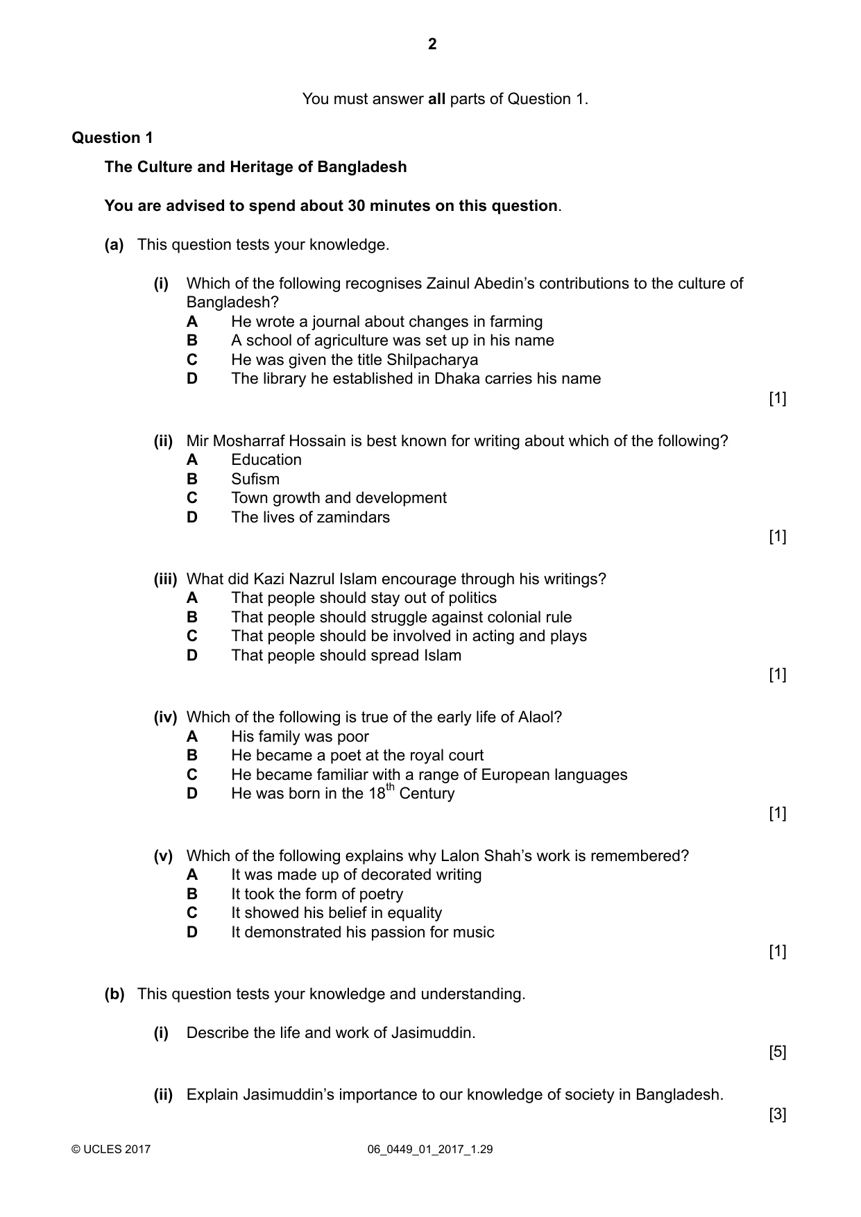 Cambridge IGCSE Bangladesh Studies 0449 2017 May/June Paper 1 · Variant 1 question paper, page 2 of 12