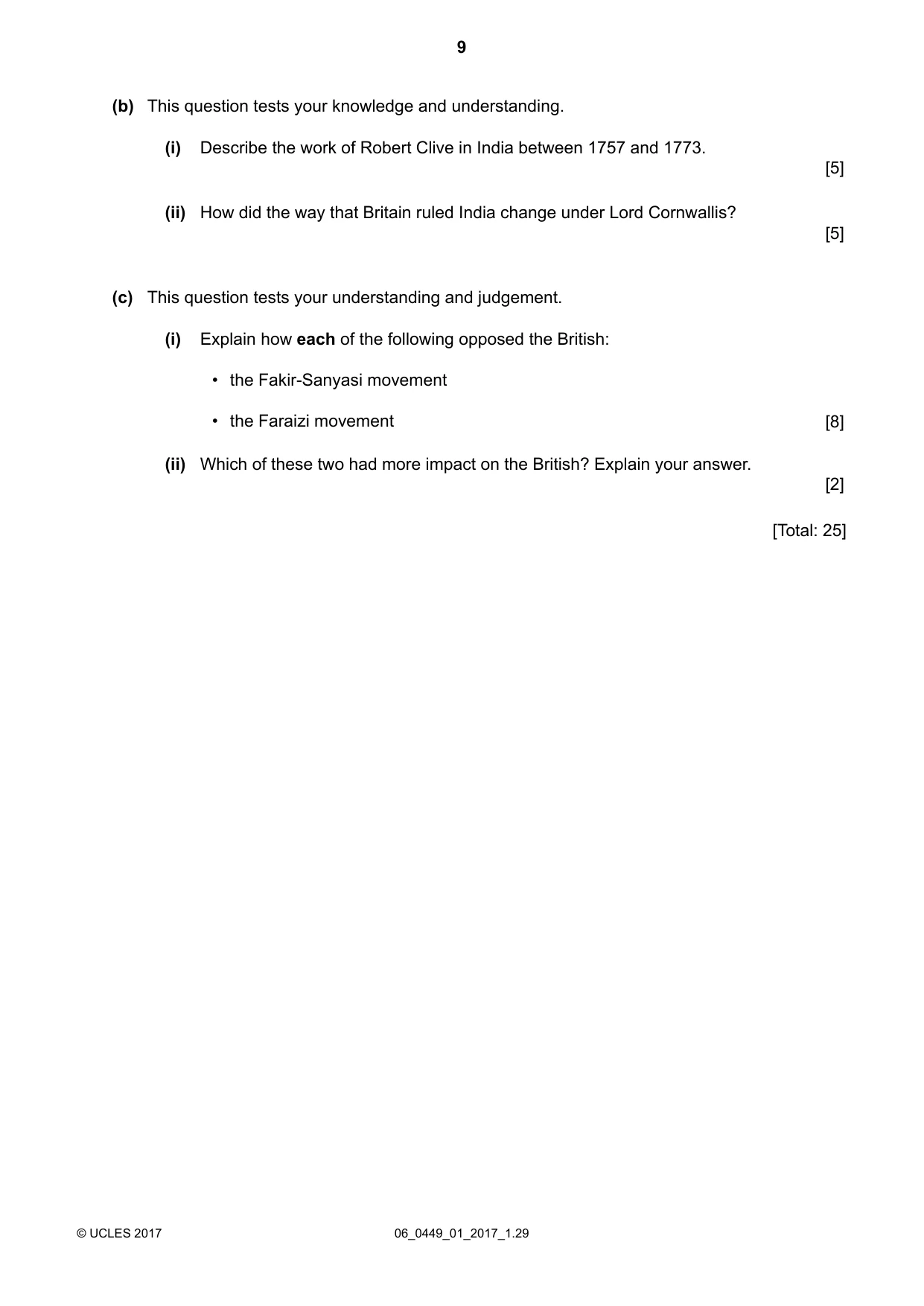 Cambridge IGCSE Bangladesh Studies 0449 2017 May/June Paper 1 · Variant 1 question paper, page 9 of 12