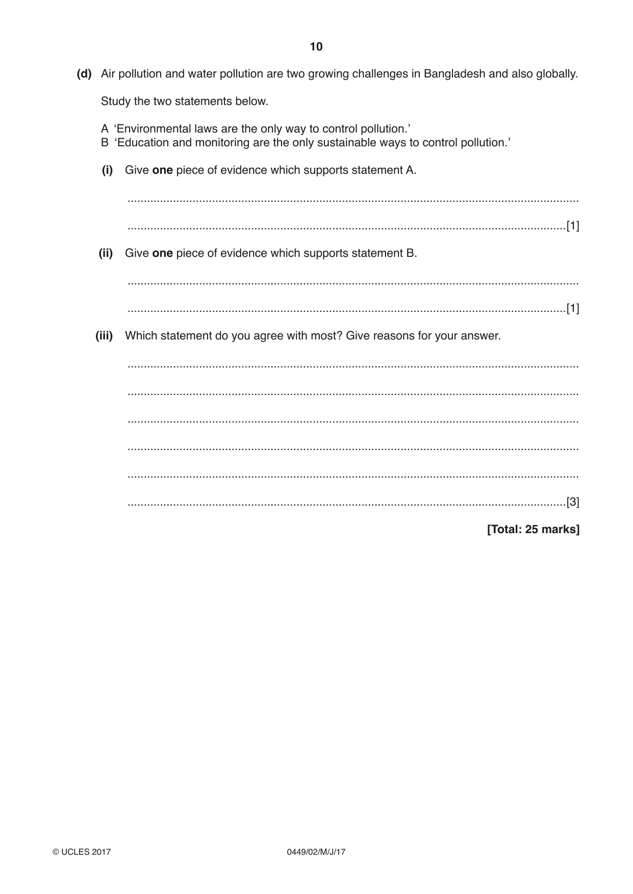 Cambridge IGCSE Bangladesh Studies 0449 2017 May/June Paper 2 · Variant 1 question paper, page 10 of 24