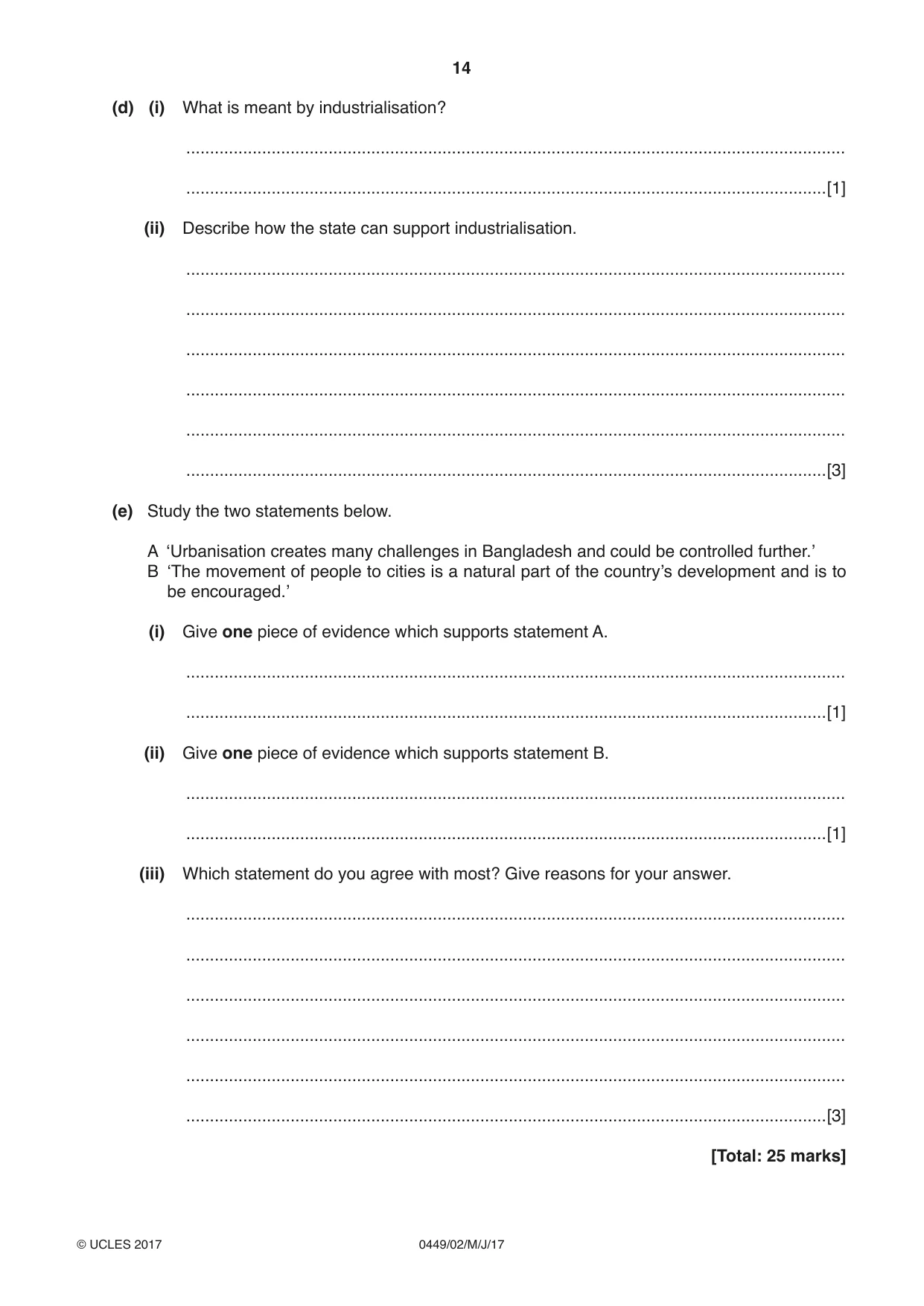 Cambridge IGCSE Bangladesh Studies 0449 2017 May/June Paper 2 · Variant 1 question paper, page 14 of 24