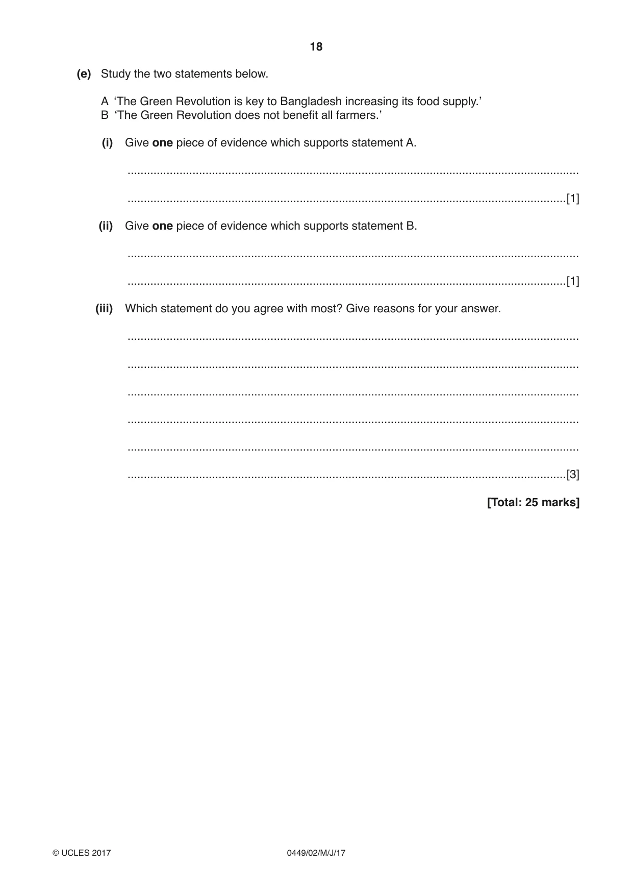 Cambridge IGCSE Bangladesh Studies 0449 2017 May/June Paper 2 · Variant 1 question paper, page 18 of 24