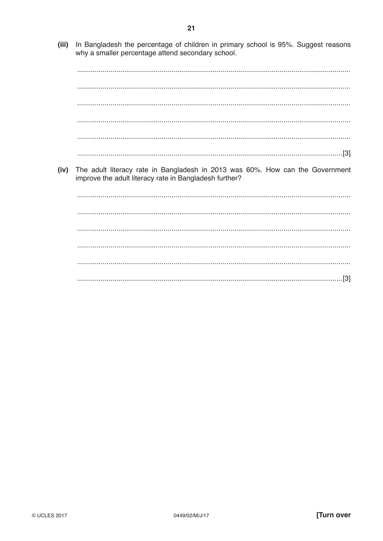 Cambridge IGCSE Bangladesh Studies 0449 2017 May/June Paper 2 · Variant 1 question paper, page 21 of 24