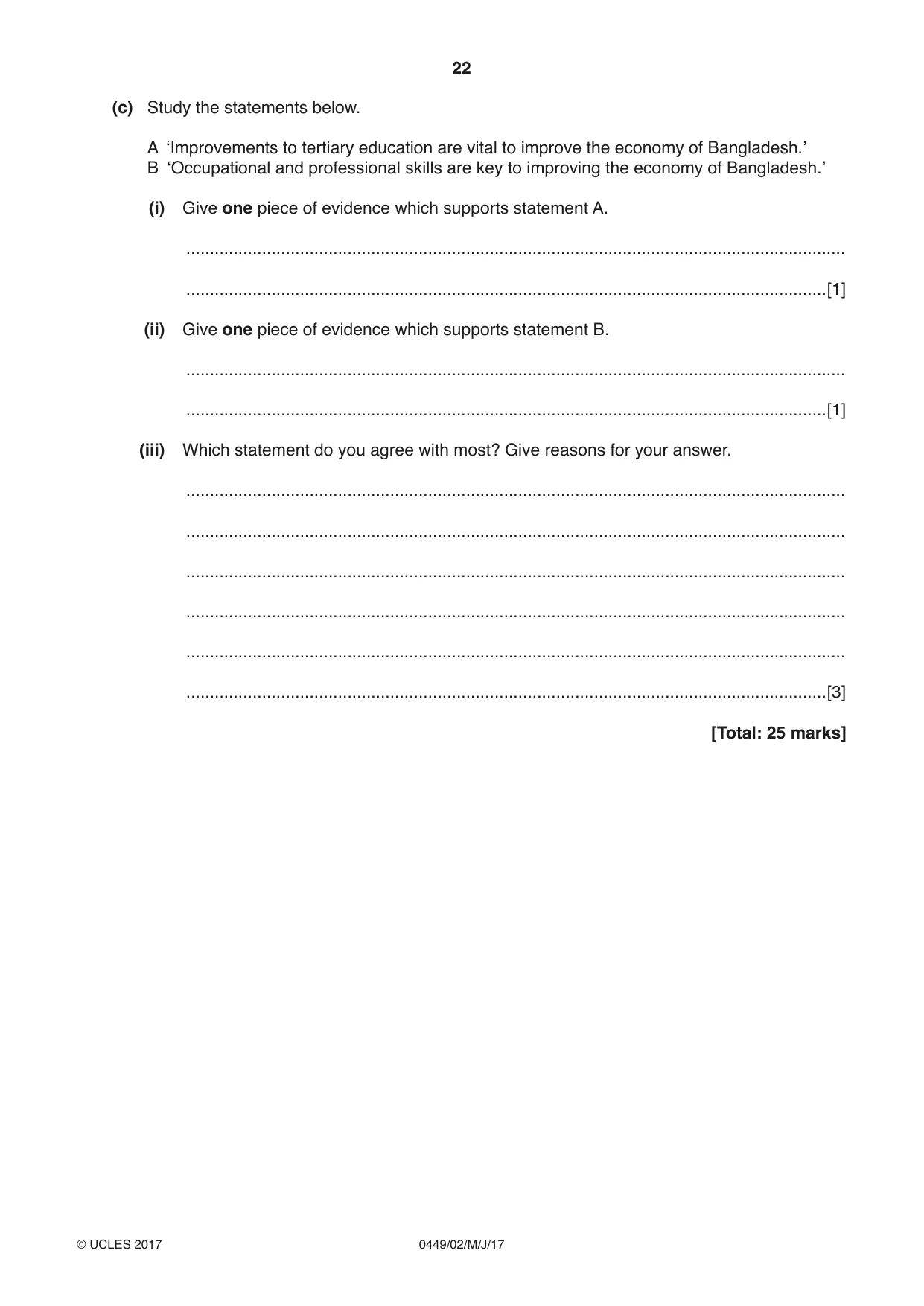 Cambridge IGCSE Bangladesh Studies 0449 2017 May/June Paper 2 · Variant 1 question paper, page 22 of 24