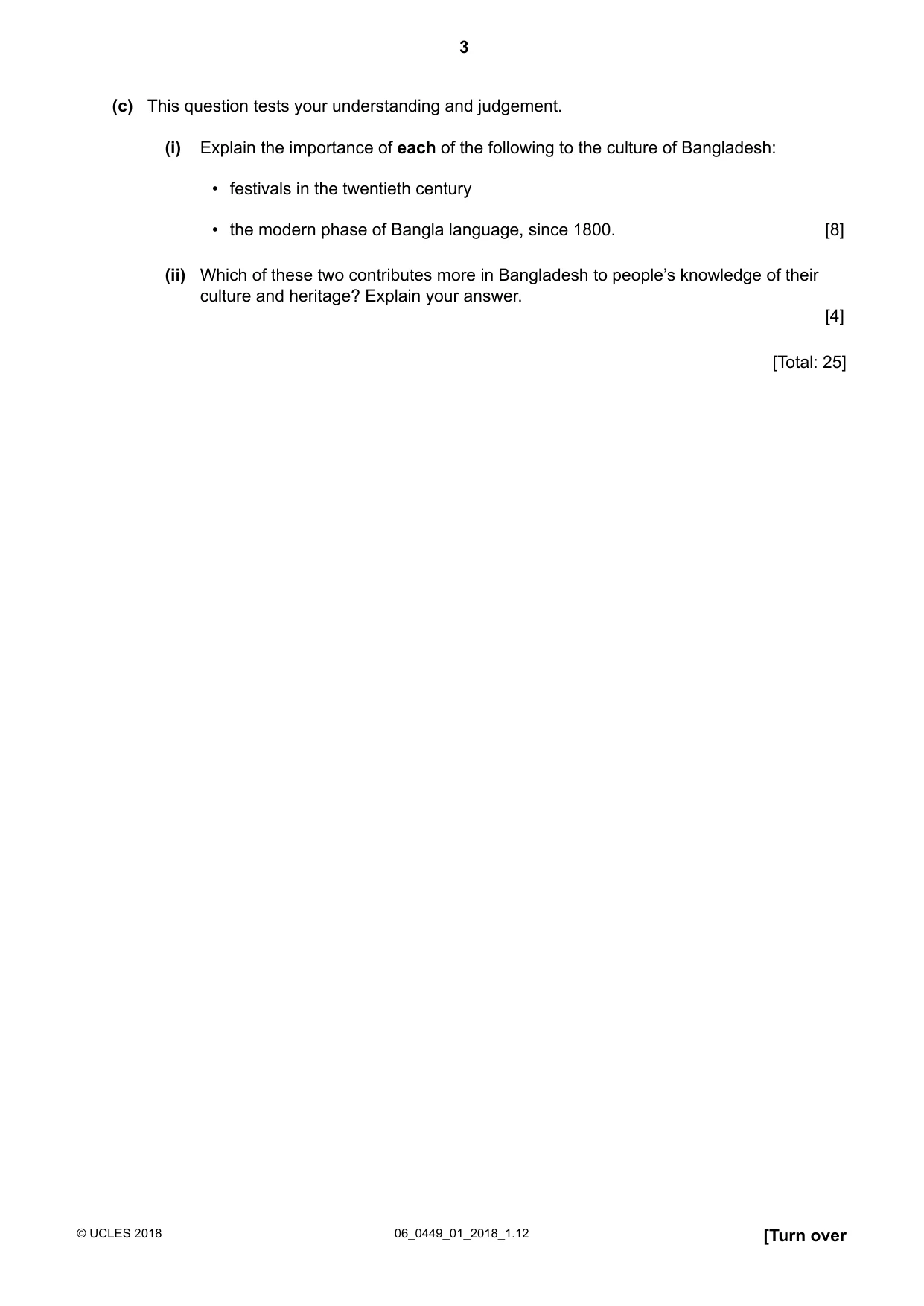 Cambridge IGCSE Bangladesh Studies 0449 2018 May/June Paper 1 · Variant 0 question paper, page 3 of 12
