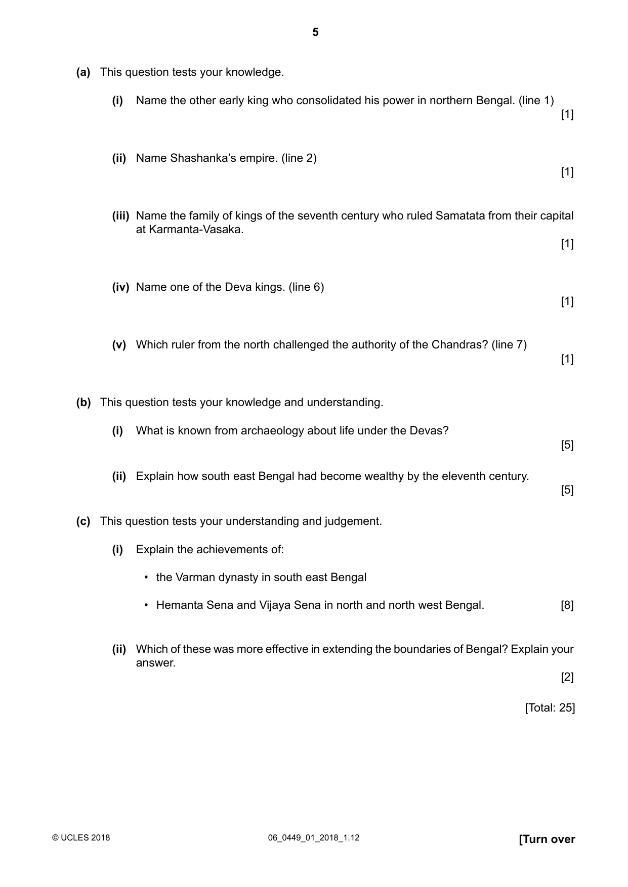 Cambridge IGCSE Bangladesh Studies 0449 2018 May/June Paper 1 · Variant 0 question paper, page 5 of 12