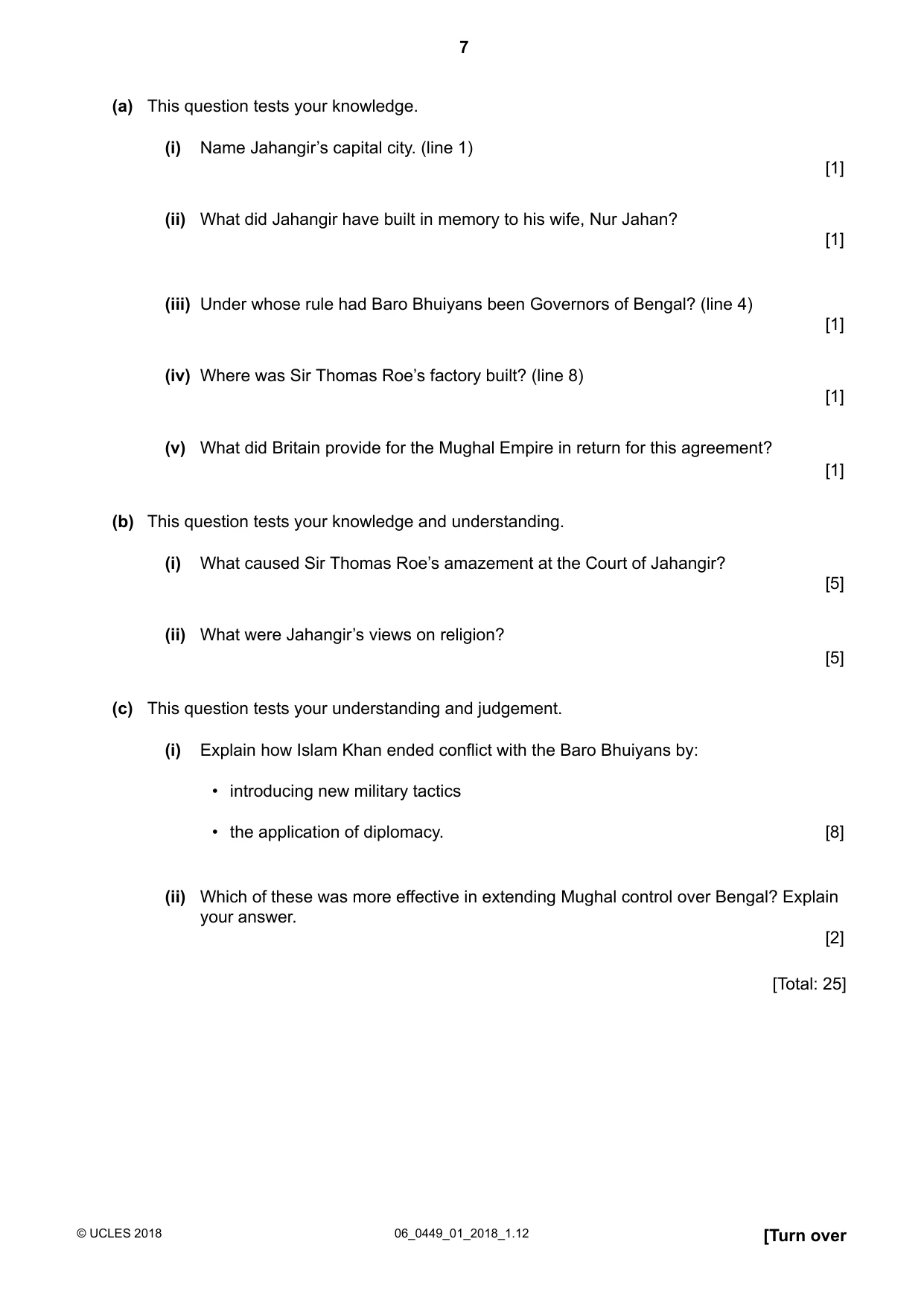 Cambridge IGCSE Bangladesh Studies 0449 2018 May/June Paper 1 · Variant 0 question paper, page 7 of 12