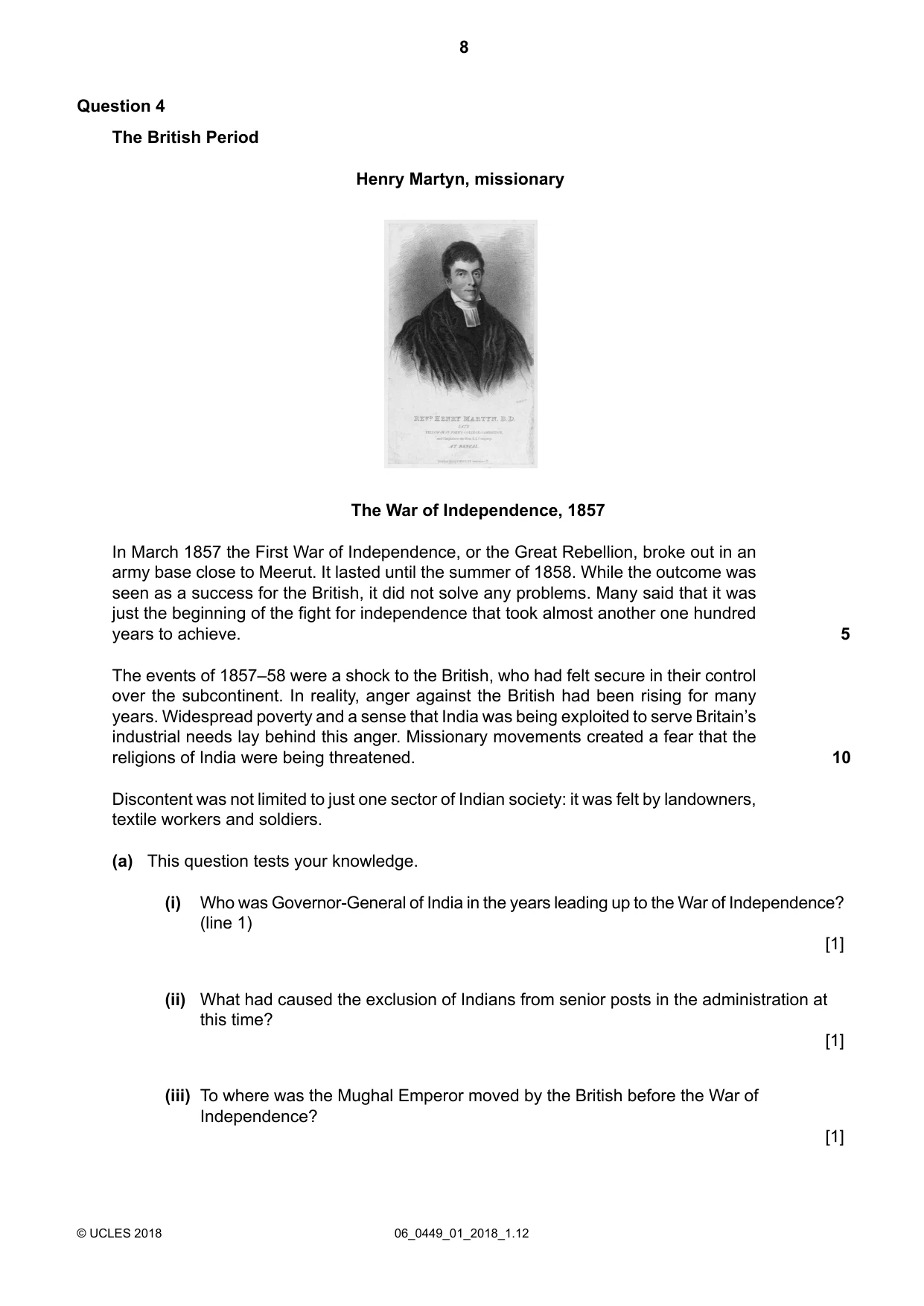 Cambridge IGCSE Bangladesh Studies 0449 2018 May/June Paper 1 · Variant 0 question paper, page 8 of 12