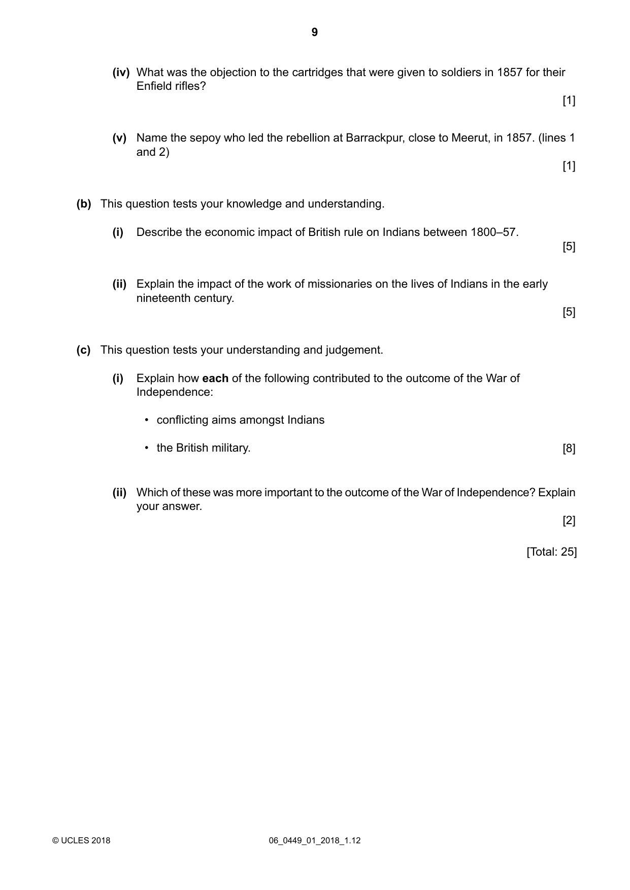 Cambridge IGCSE Bangladesh Studies 0449 2018 May/June Paper 1 · Variant 0 question paper, page 9 of 12