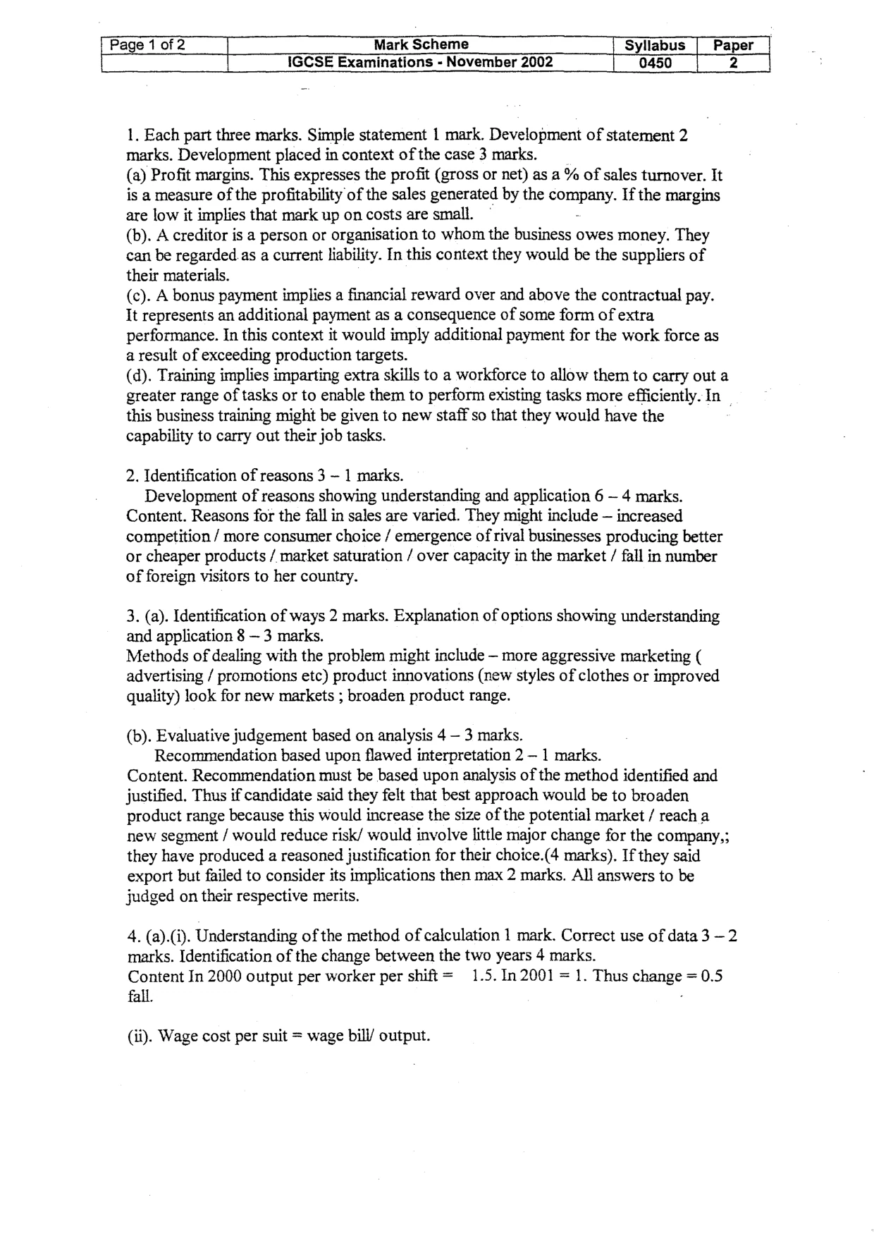 Mark scheme, page 2 of 3