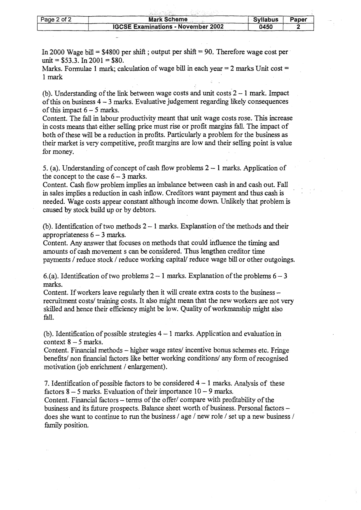 Mark scheme, page 3 of 3