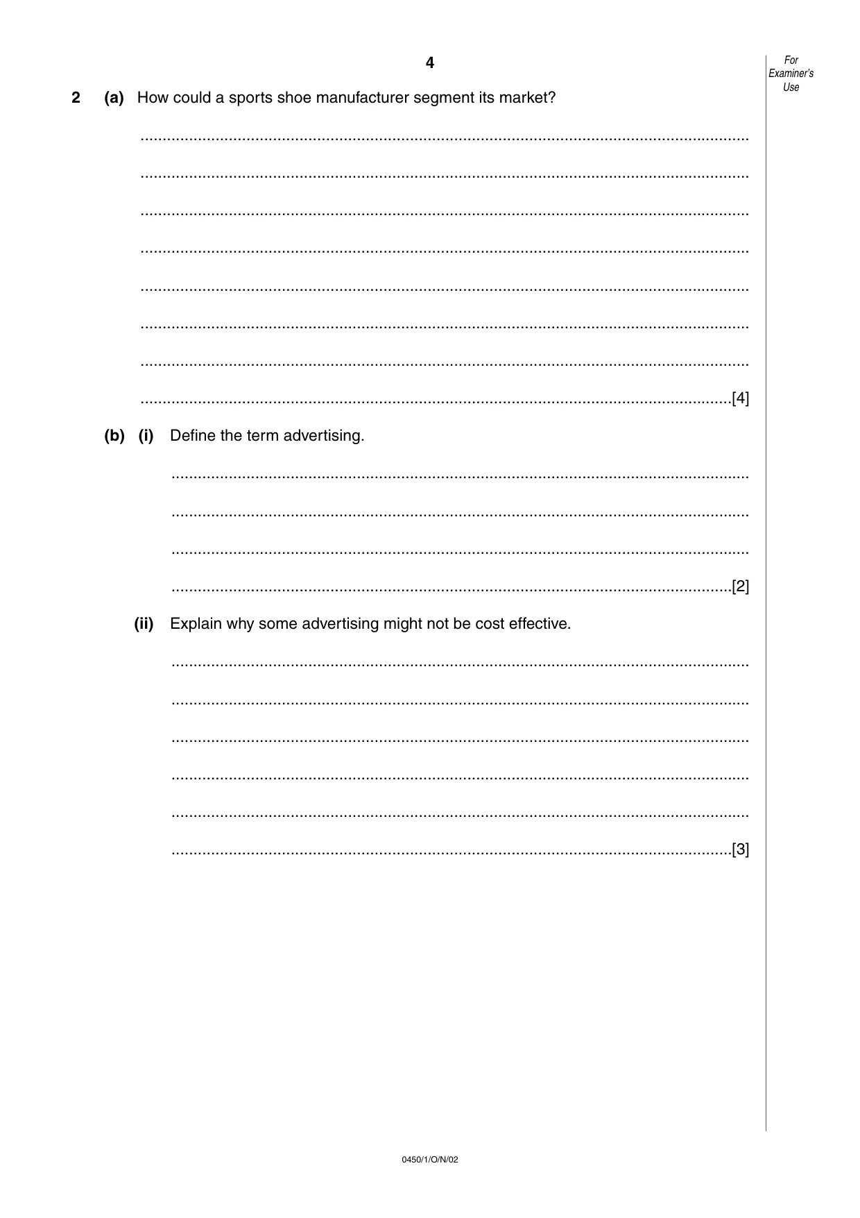 Cambridge IGCSE Business Studies 0450 2002 Oct/Nov Paper 1 · Variant 1 question paper, page 4 of 12