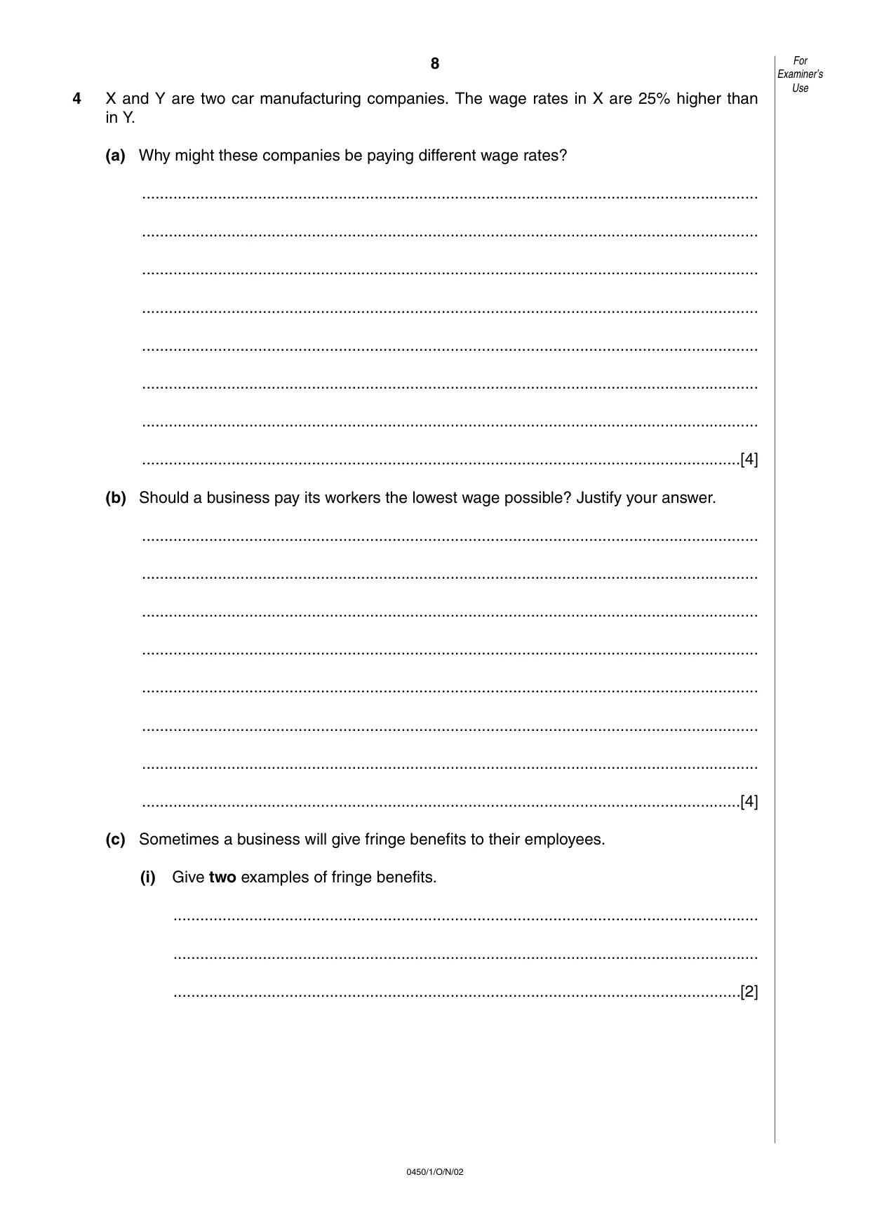 Cambridge IGCSE Business Studies 0450 2002 Oct/Nov Paper 1 · Variant 1 question paper, page 8 of 12