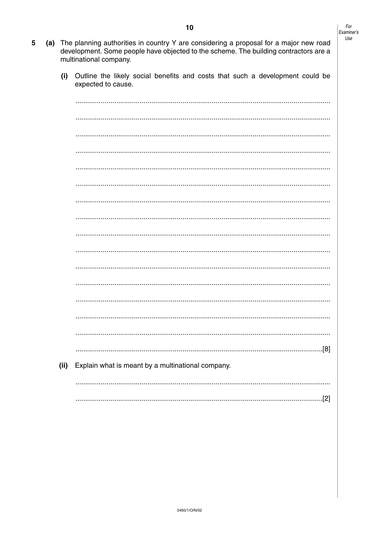Cambridge IGCSE Business Studies 0450 2002 Oct/Nov Paper 1 · Variant 1 question paper, page 10 of 12