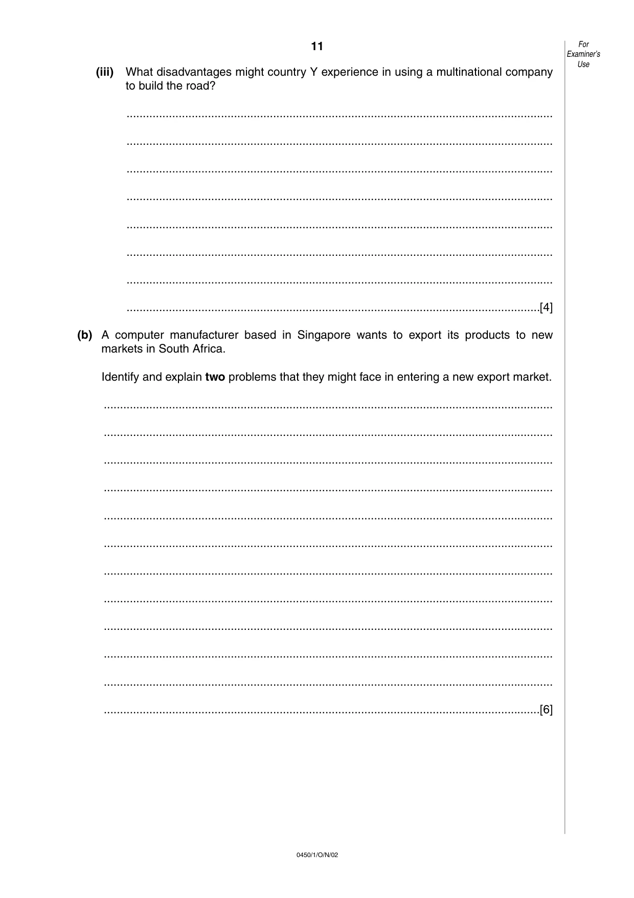 Cambridge IGCSE Business Studies 0450 2002 Oct/Nov Paper 1 · Variant 1 question paper, page 11 of 12