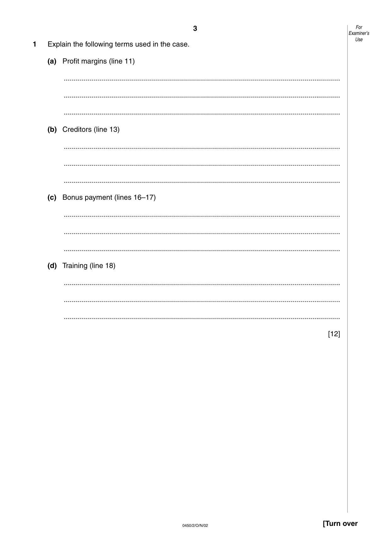 Cambridge IGCSE Business Studies 0450 2002 Oct/Nov Paper 2 · Variant 1 question paper, page 3 of 12
