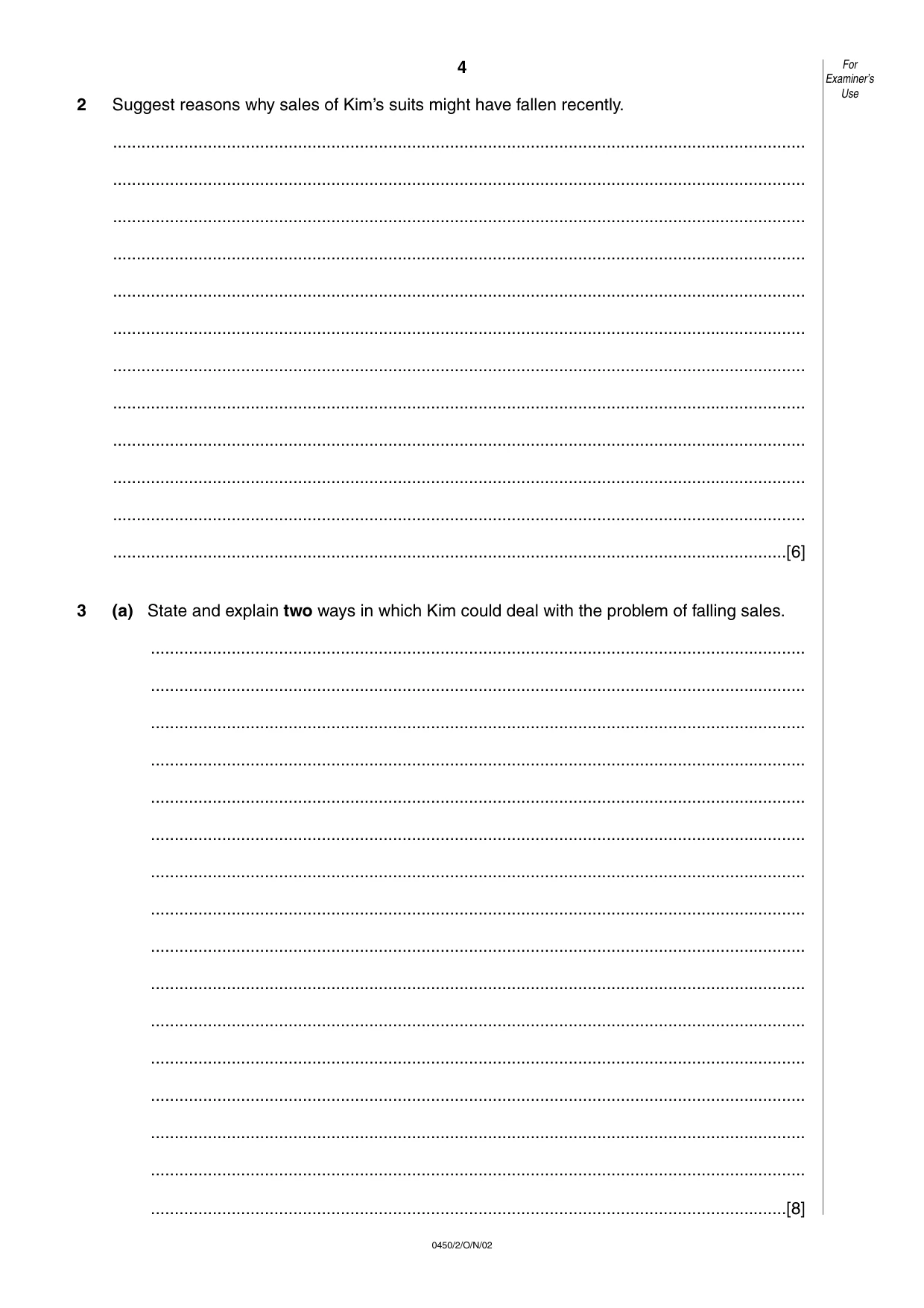 Cambridge IGCSE Business Studies 0450 2002 Oct/Nov Paper 2 · Variant 1 question paper, page 4 of 12