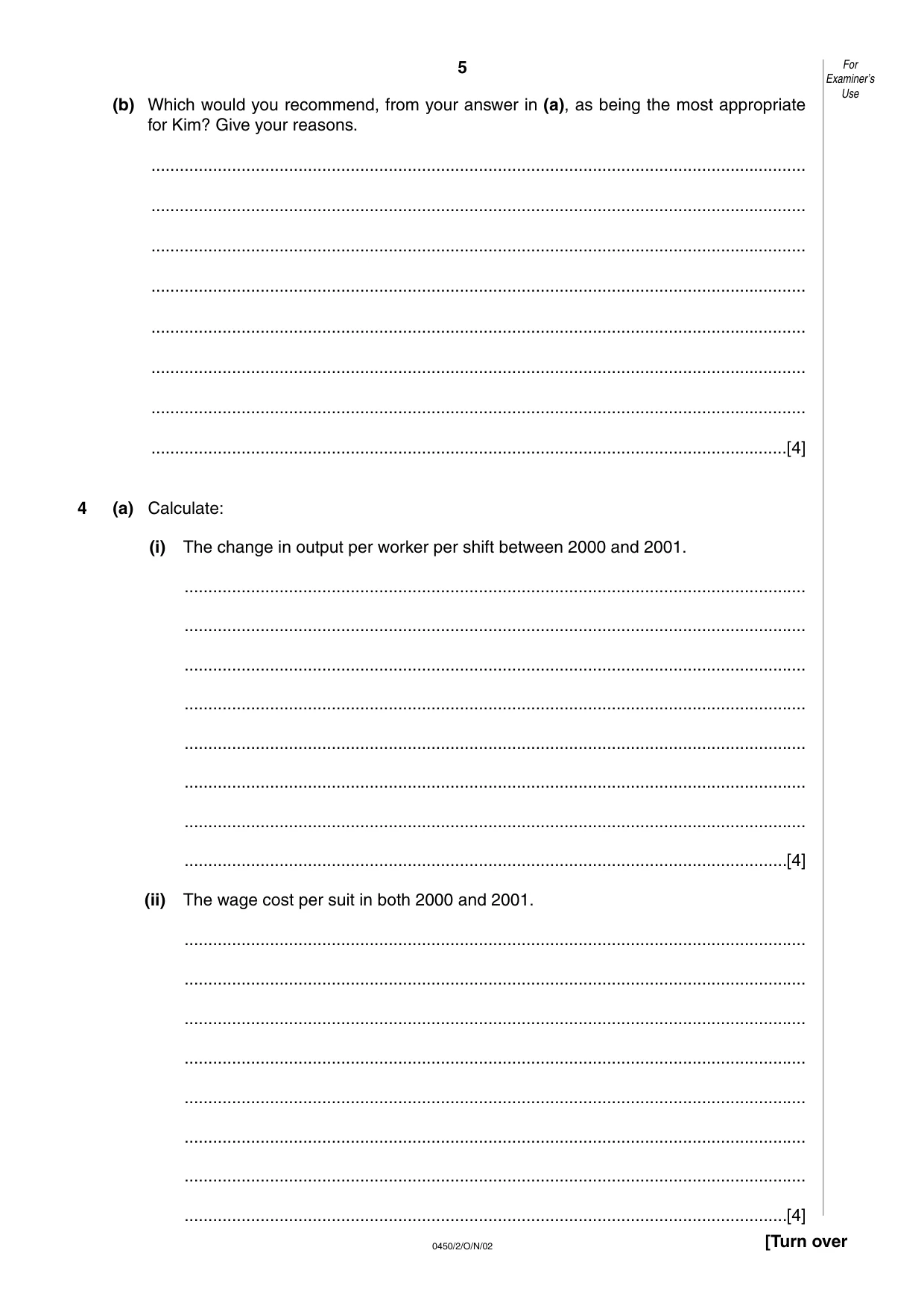 Cambridge IGCSE Business Studies 0450 2002 Oct/Nov Paper 2 · Variant 1 question paper, page 5 of 12
