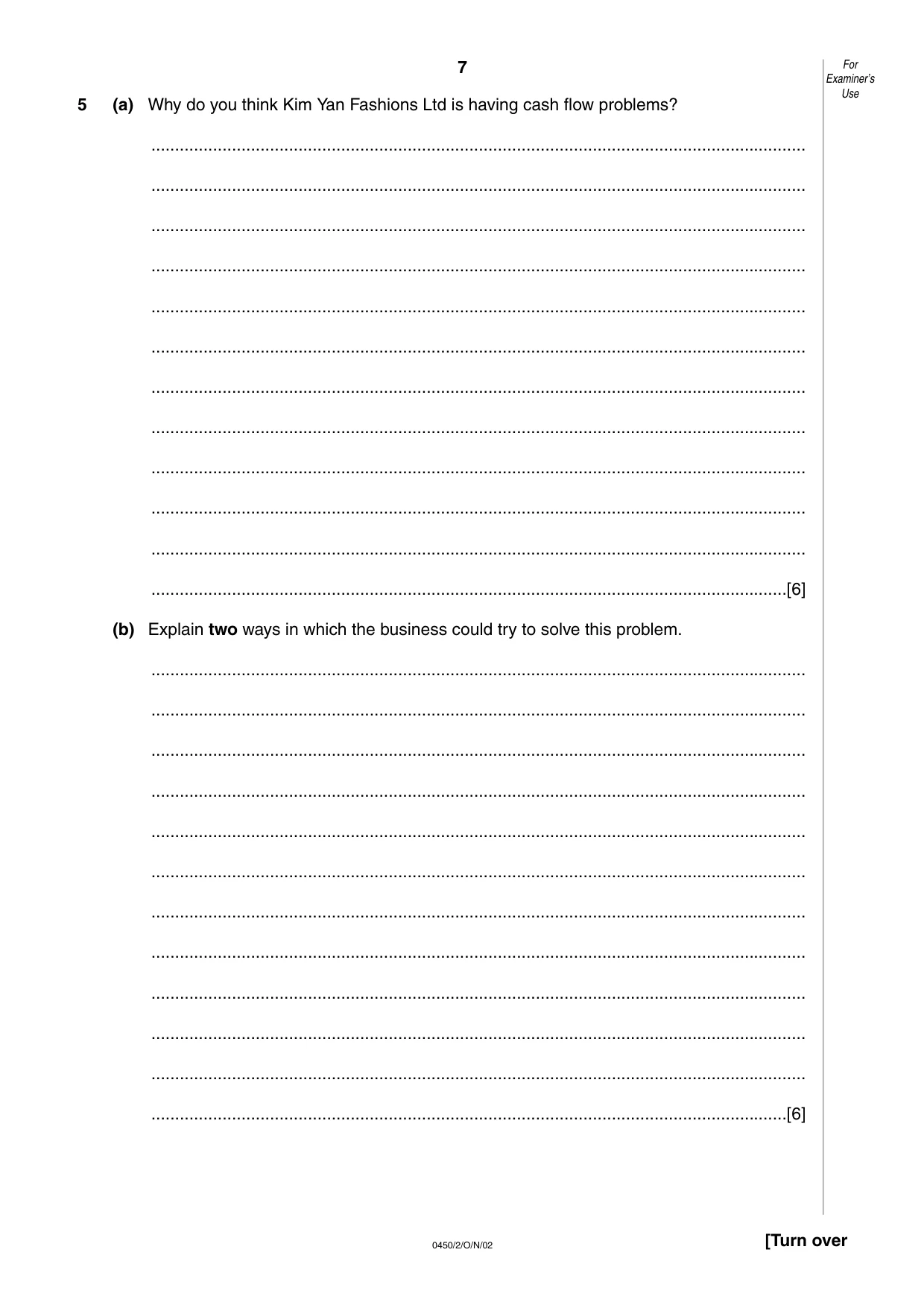 Cambridge IGCSE Business Studies 0450 2002 Oct/Nov Paper 2 · Variant 1 question paper, page 7 of 12