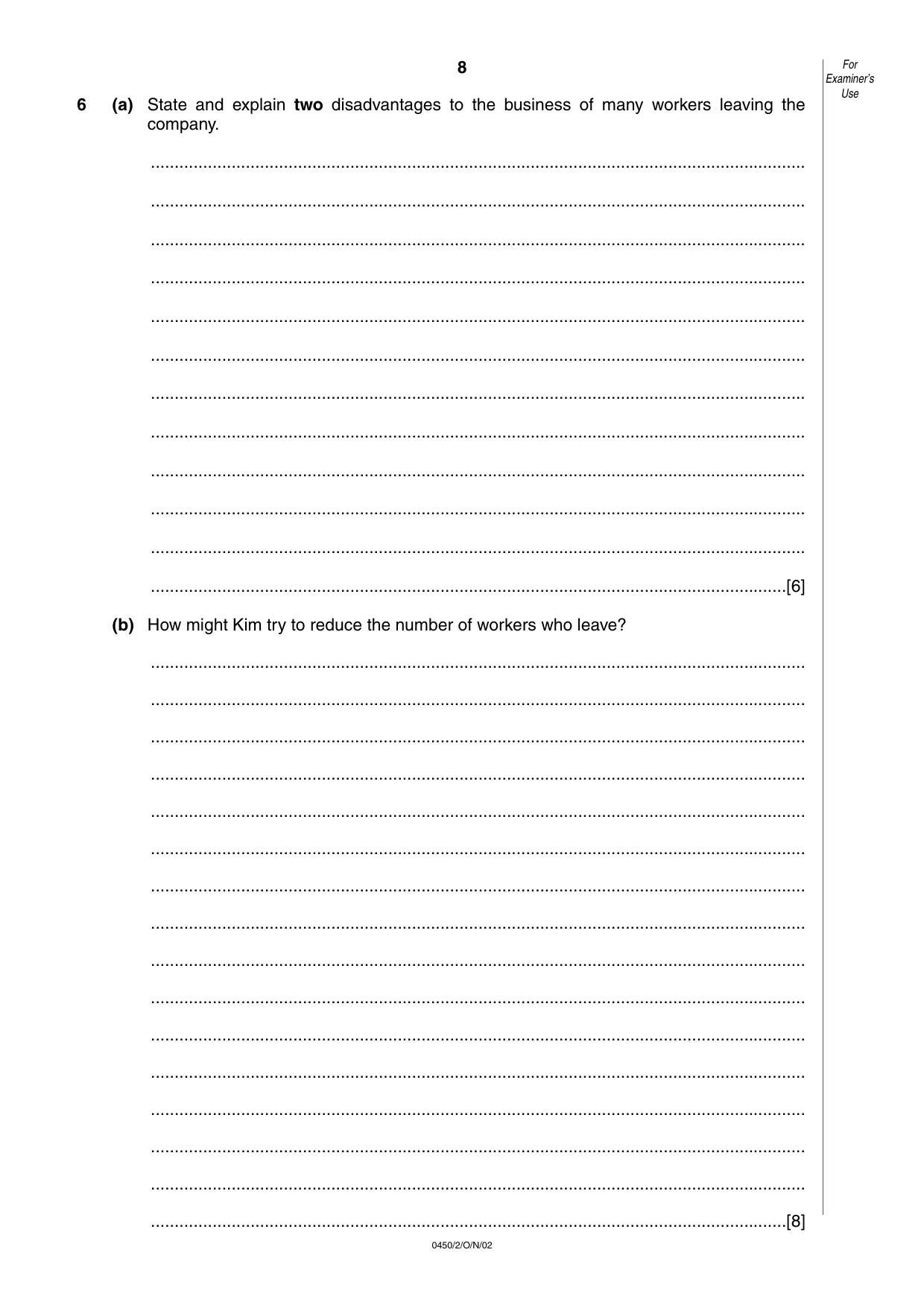 Cambridge IGCSE Business Studies 0450 2002 Oct/Nov Paper 2 · Variant 1 question paper, page 8 of 12