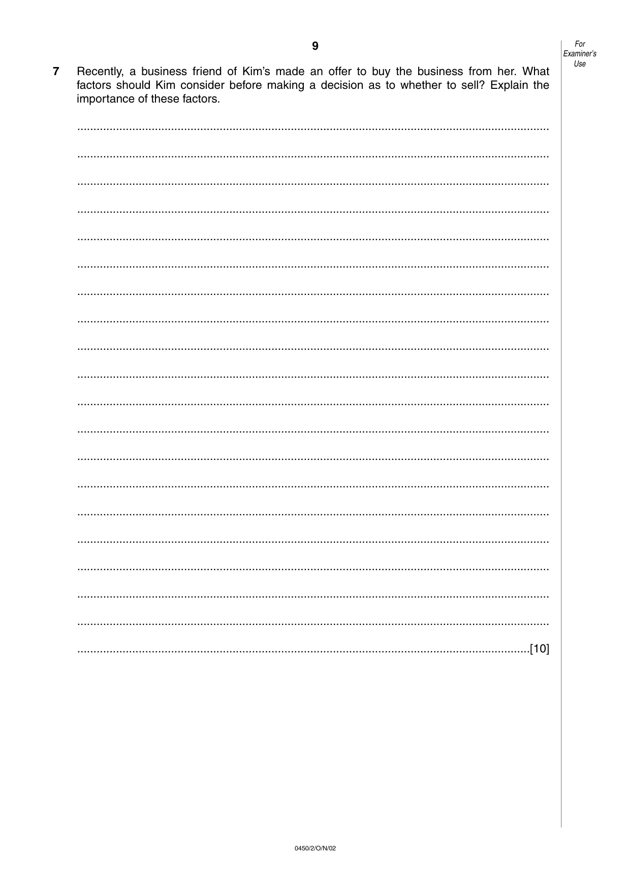 Cambridge IGCSE Business Studies 0450 2002 Oct/Nov Paper 2 · Variant 1 question paper, page 9 of 12